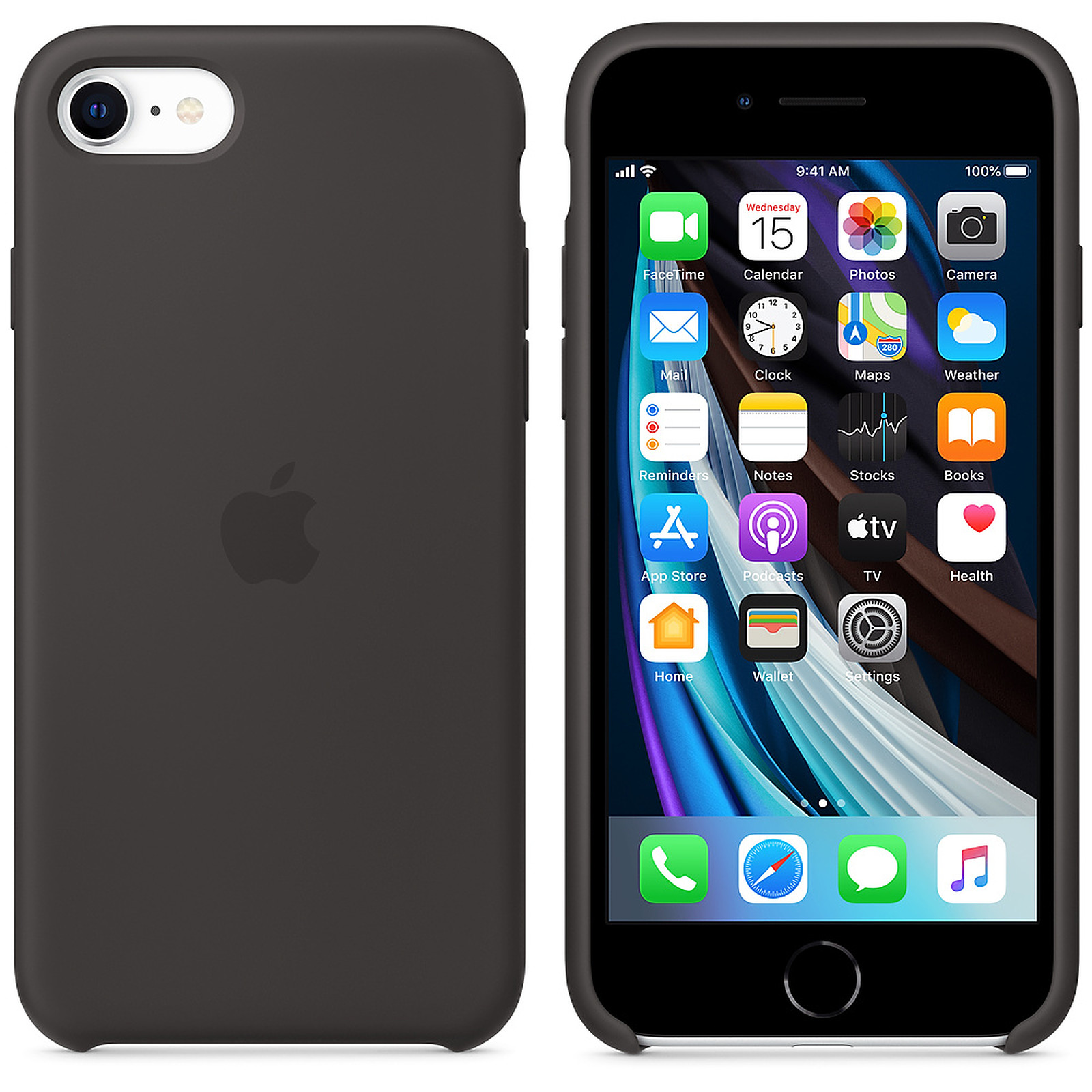 Apple Coque en silicone Noir Apple iPhone SE - Coque telephone Apple