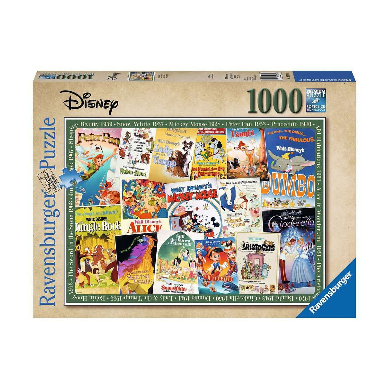 Disney - Puzzle Affiches de films vintage (1000 pièces) - Puzzle Ravensburger