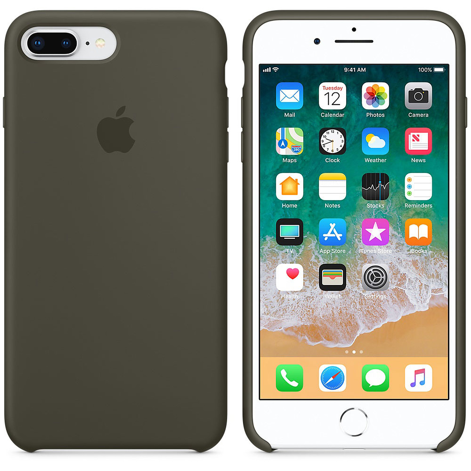 Apple Coque en silicone Olive sombre Apple iPhone 8 Plus / 7 Plus - Coque telephone Apple