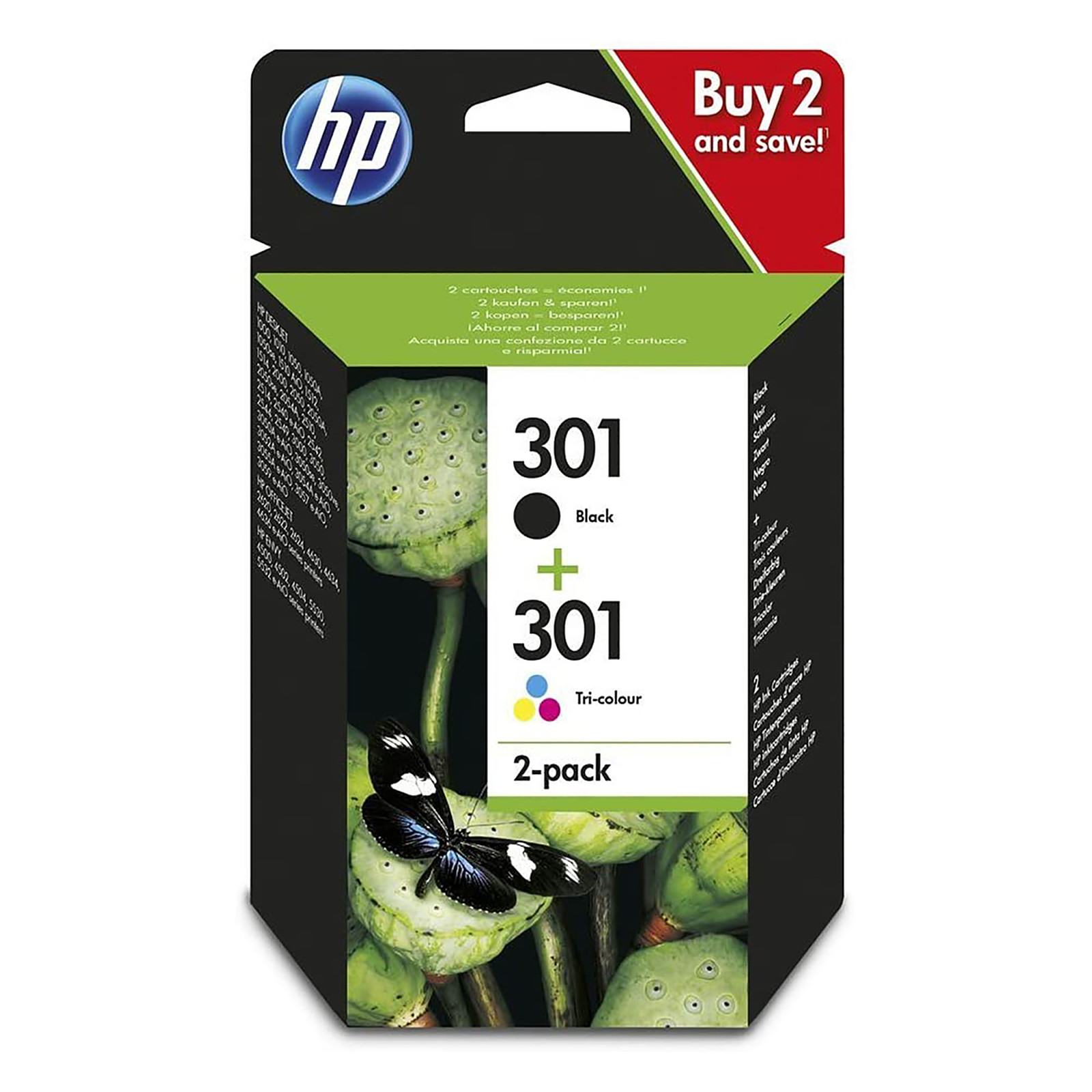 HP 301 Pack combo de 2 (N9J72AE) - Noir/3 Couleurs - Cartouche imprimante HP