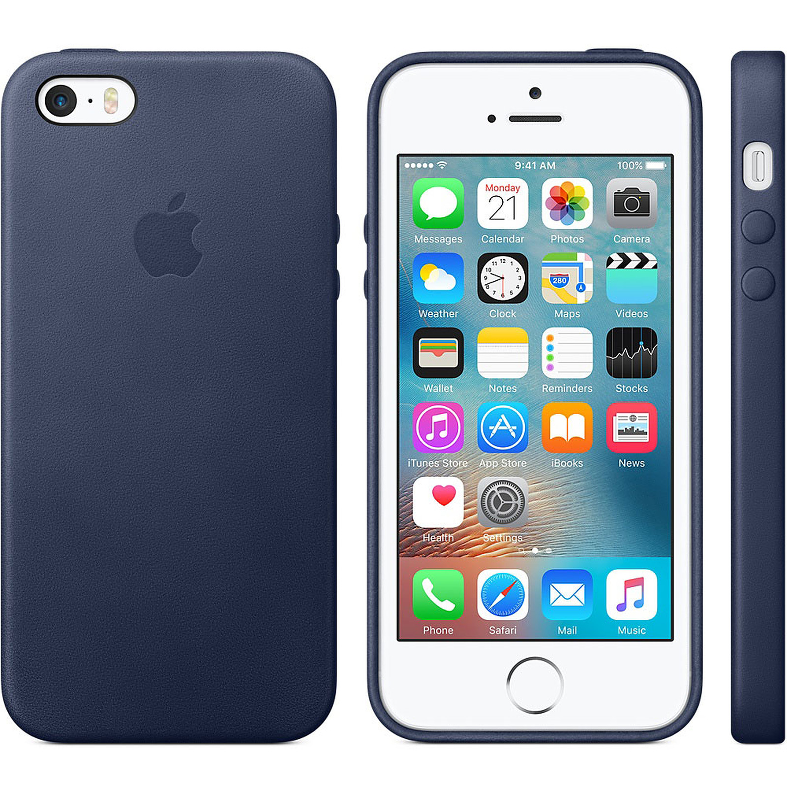 Apple Coque en cuir Bleu Apple iPhone SE - Coque telephone Apple