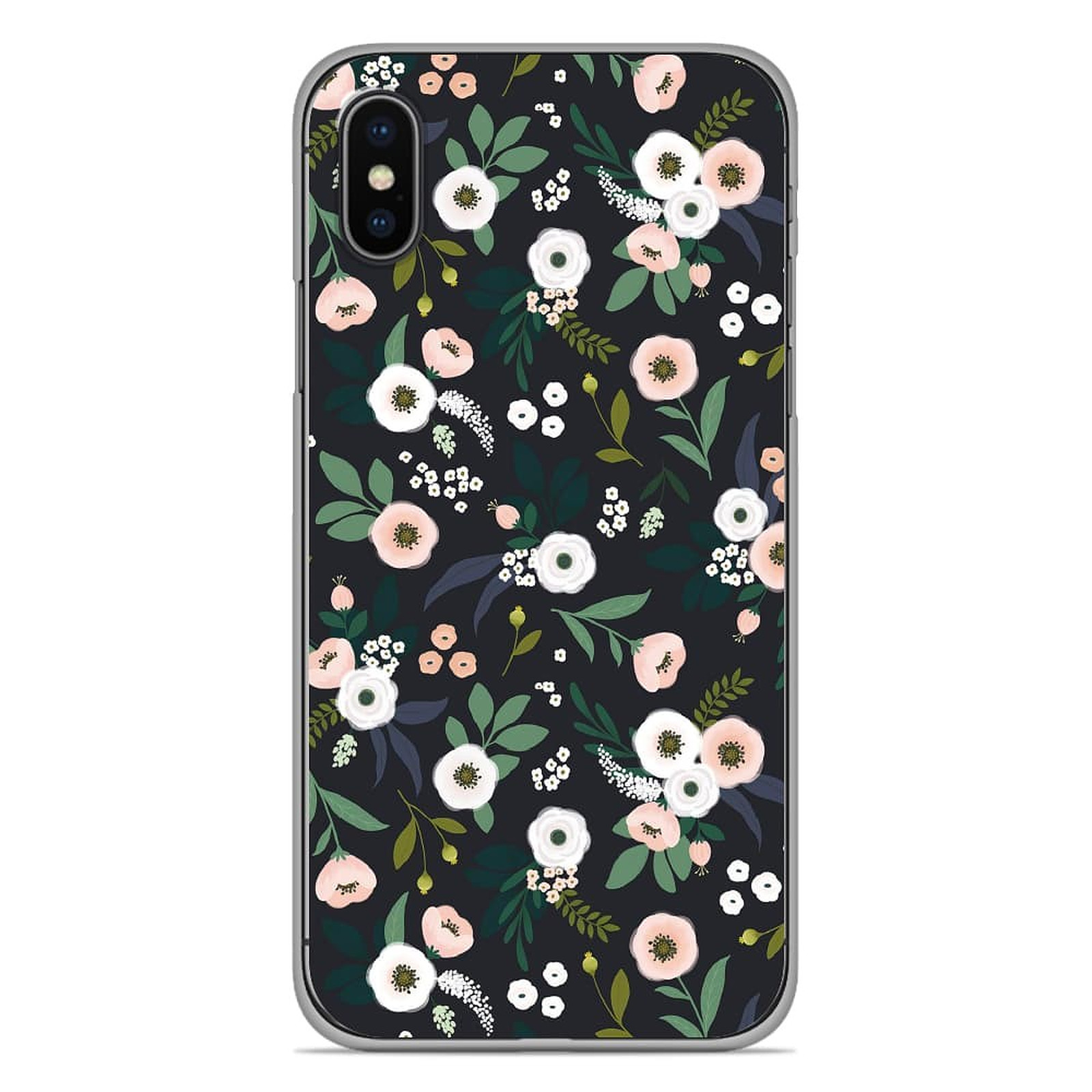 1001 Coques Coque silicone gel Apple iPhone X / XS motif Flowers Noir - Coque telephone 1001Coques
