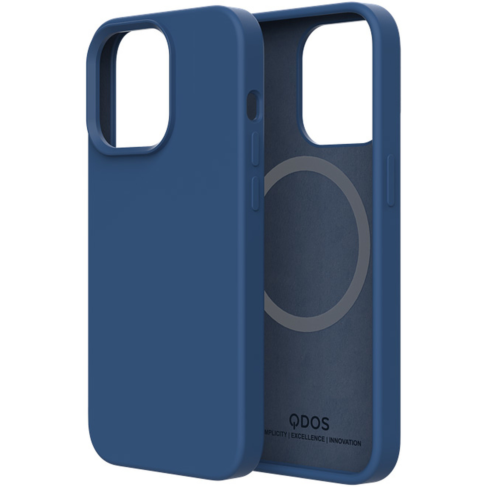 QDOS Case Touch Pure avec Snap Bleu pour iPhone 13 mini - Coque telephone Qdos