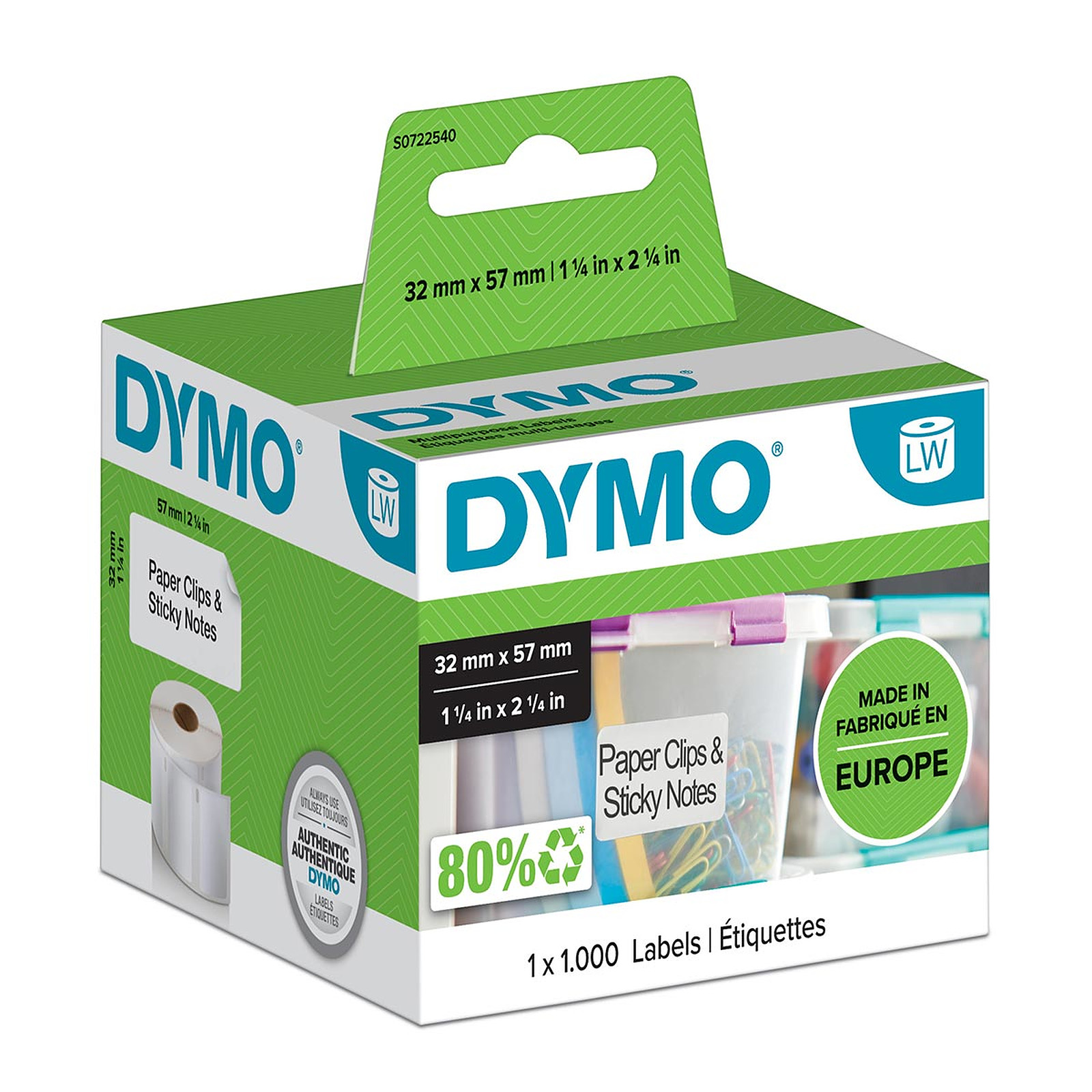 DYMO Pack de 1000 Etiquettes Multi-usage pour imprimante LabelWriter - 57 x 32 mm - Papier imprimante DYMO