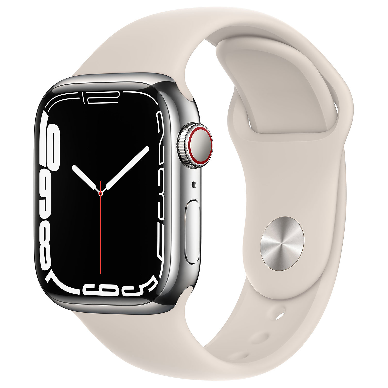 Apple Watch Series 7 GPS + Cellular Silver Stainless Lumière Stellaire Bracelet Sport 41 mm - Montre connectee Apple