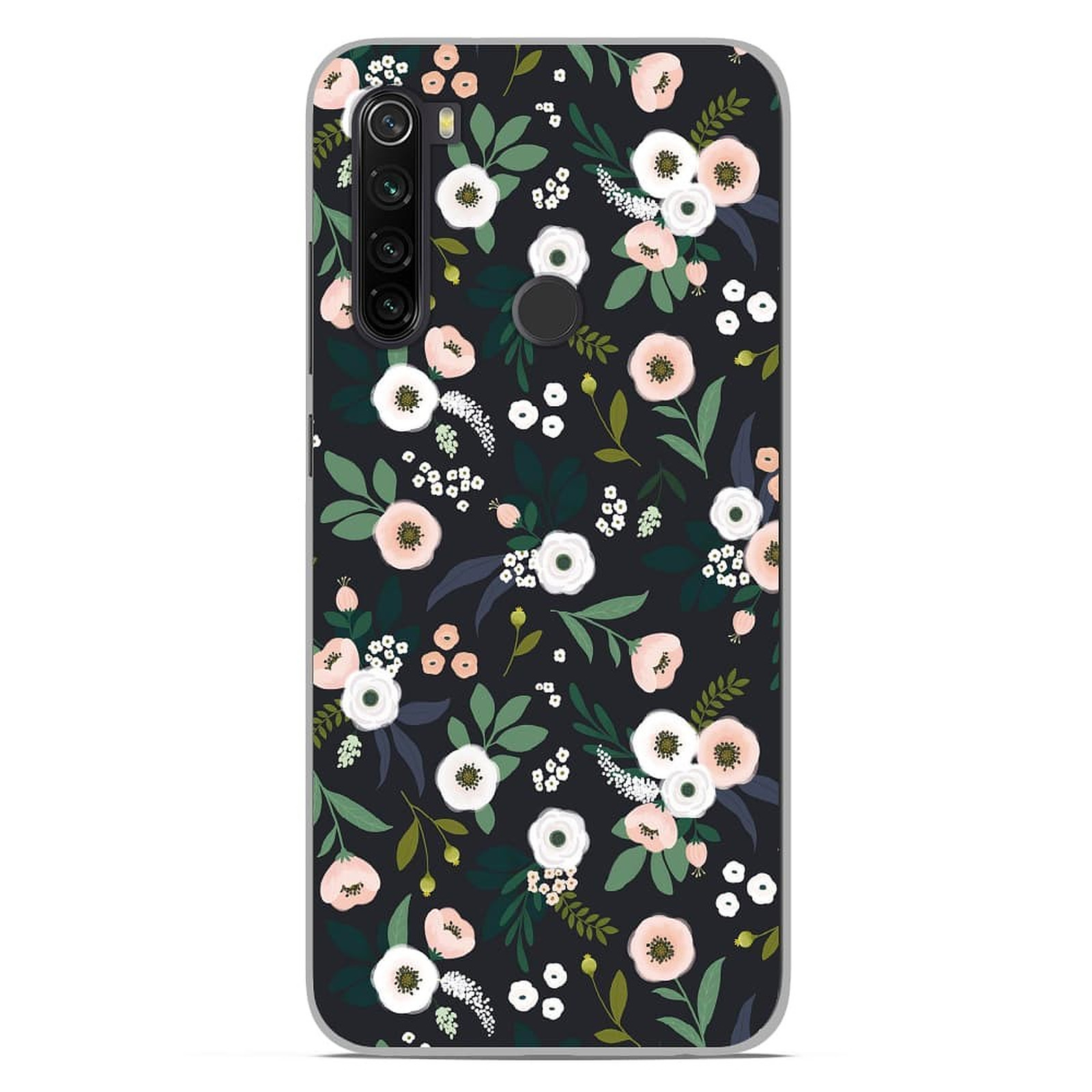 1001 Coques Coque silicone gel Xiaomi Redmi Note 8T motif Flowers Noir - Coque telephone 1001Coques