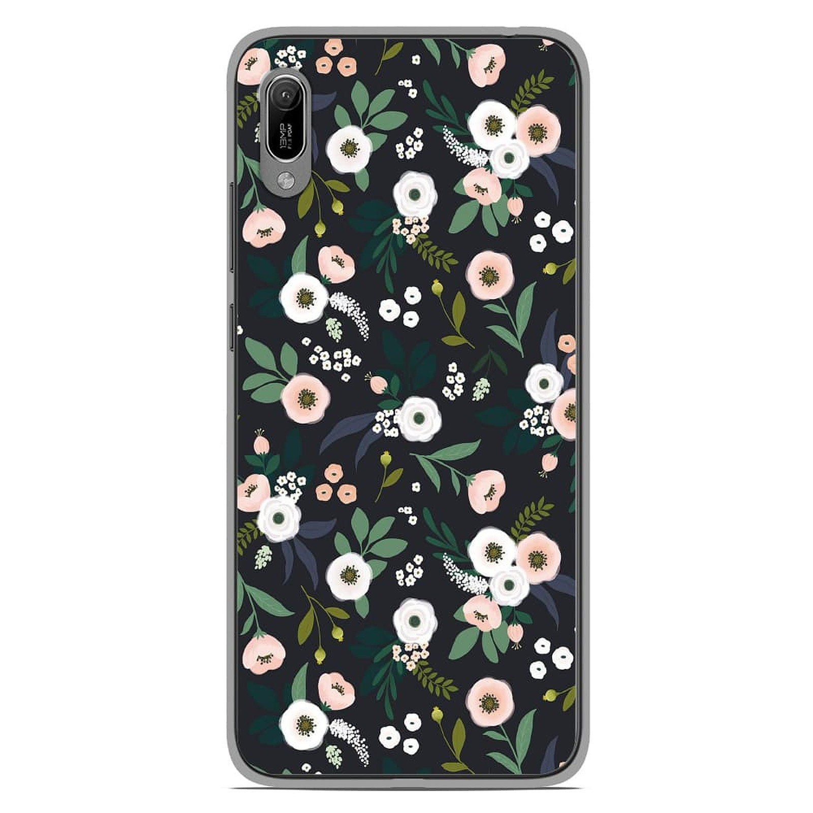 1001 Coques Coque silicone gel Huawei Y6 2019 motif Flowers Noir - Coque telephone 1001Coques
