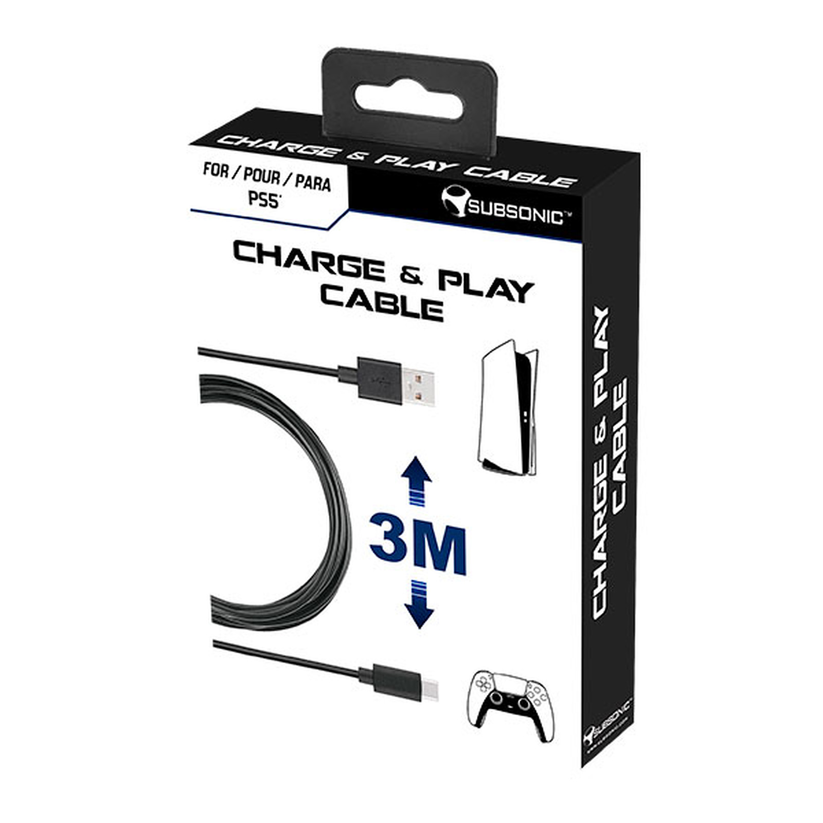 Subsonic Cable de recharge USB C XXL pour manette DualSense PS5 - Accessoires PS5 Subsonic