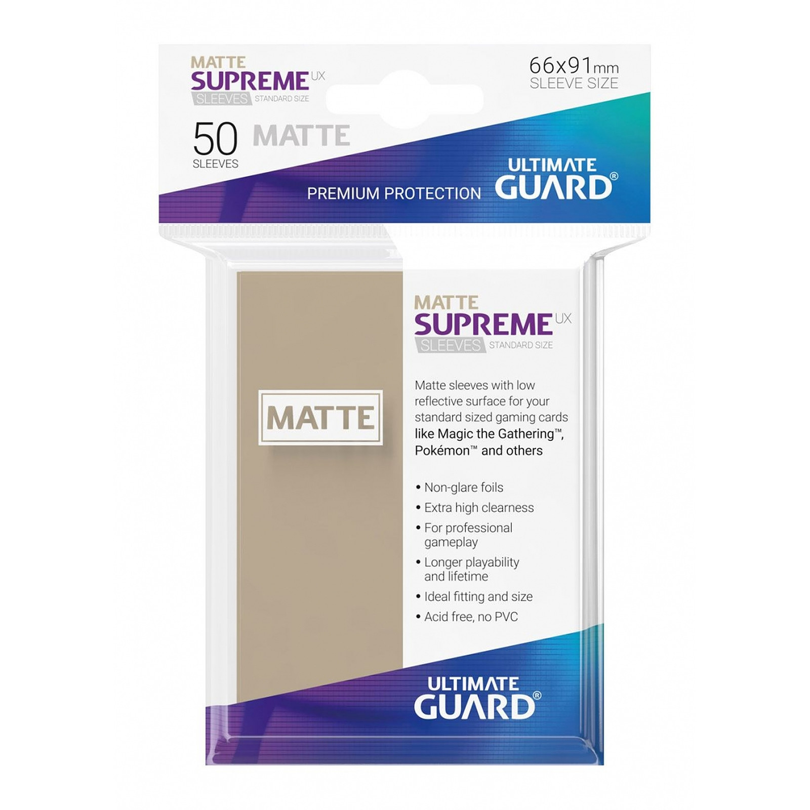 Ultimate Guard - 50 pochettes Supreme UX Sleeves taille standard Sable Mat - Accessoire jeux Ultimate Guard