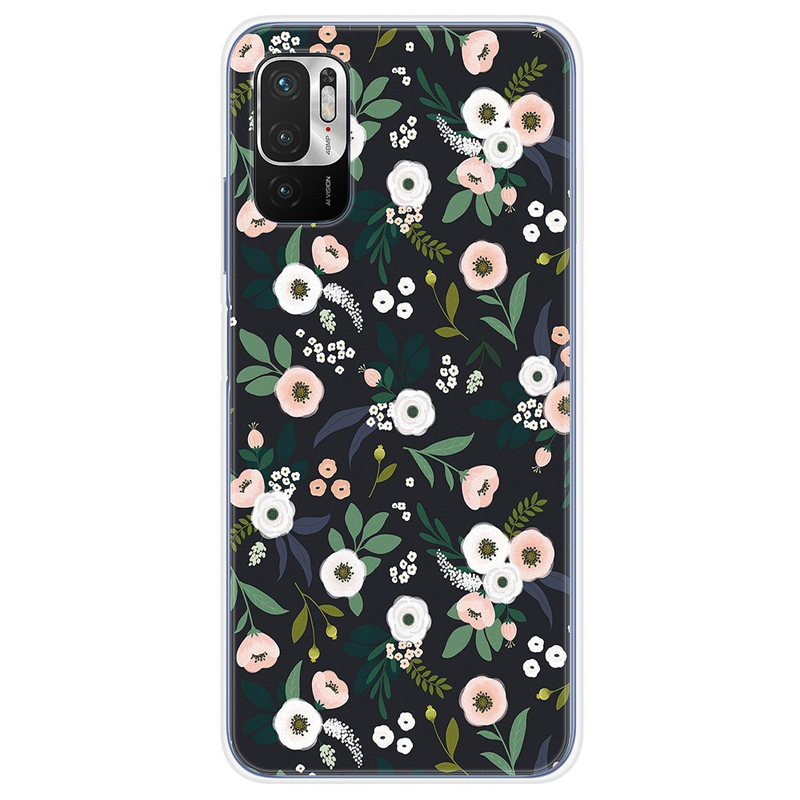1001 Coques Coque silicone gel compatible Xiaomi Redmi Note 10 5G motif Flowers Noir - Coque telephone 1001Coques