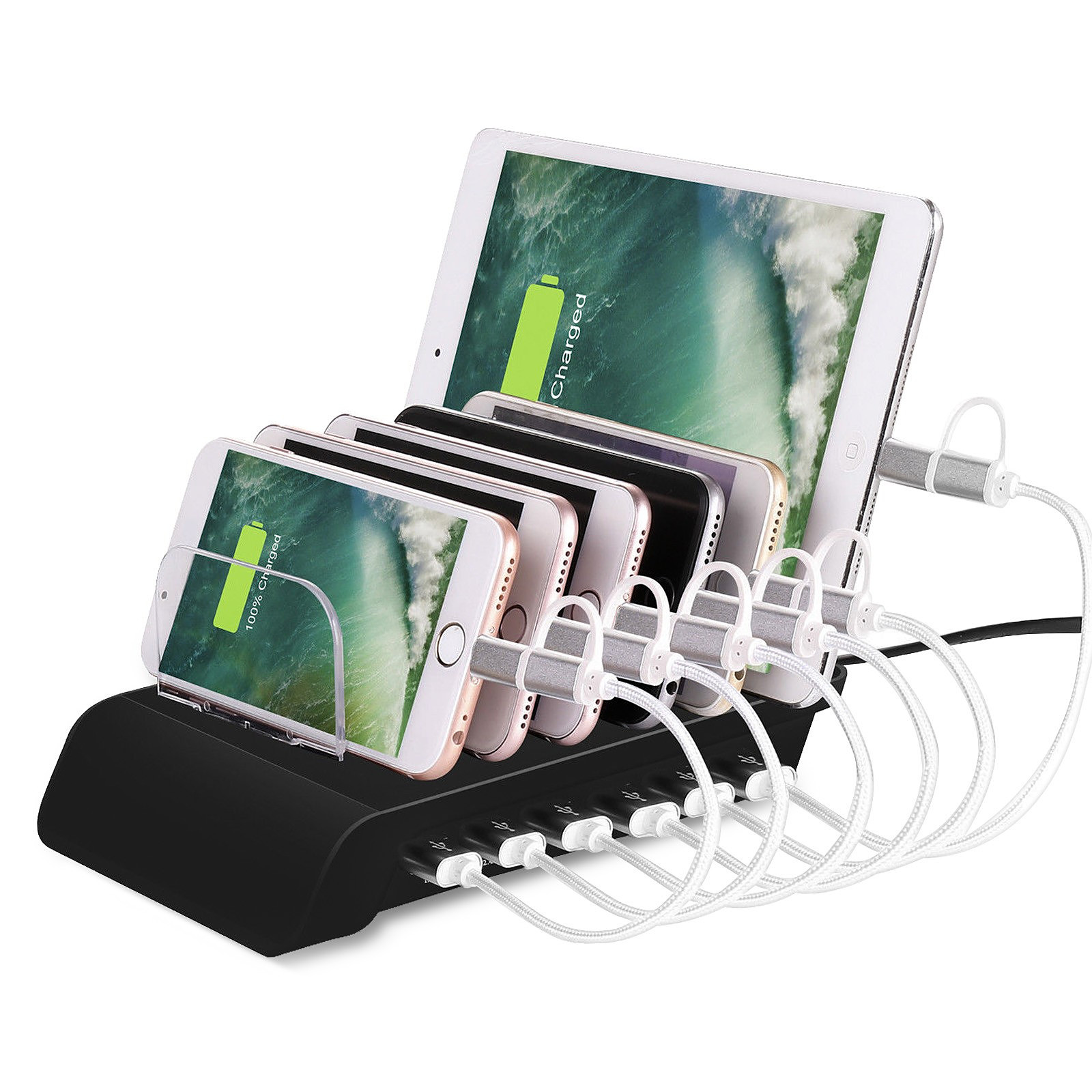 Avizar Station de charge Multi-appareils Base de charge 10.2 A 6 Ports USB 7x Supports - Chargeur telephone Avizar
