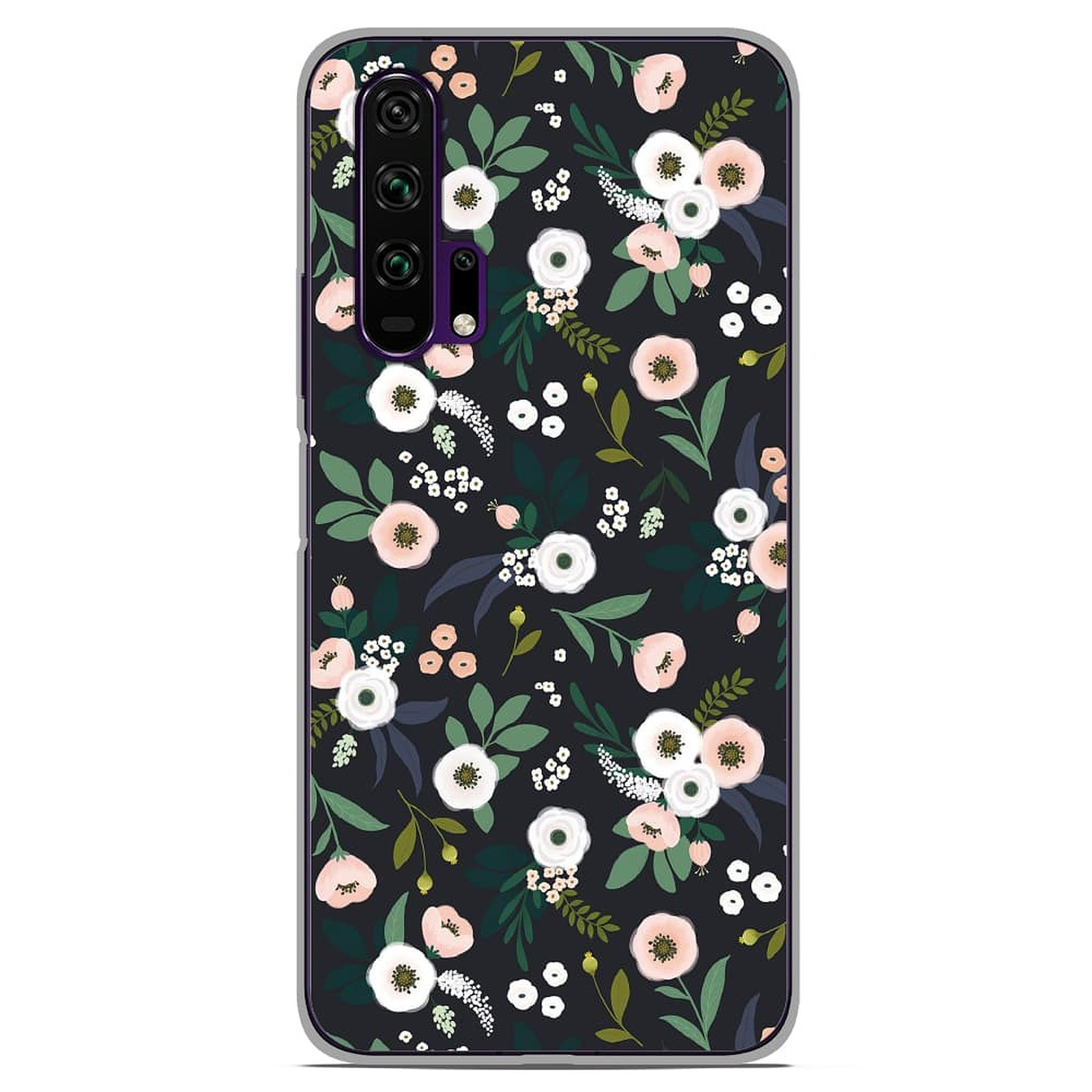 1001 Coques Coque silicone gel Huawei Honor 20 Pro motif Flowers Noir - Coque telephone 1001Coques