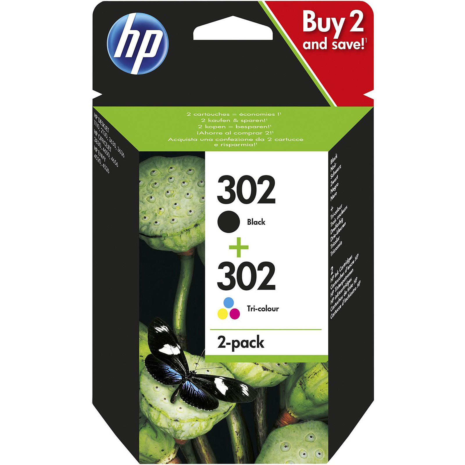 HP 302 Pack combo de 2 (X4D37AE) - Noir/3 couleurs - Cartouche imprimante HP