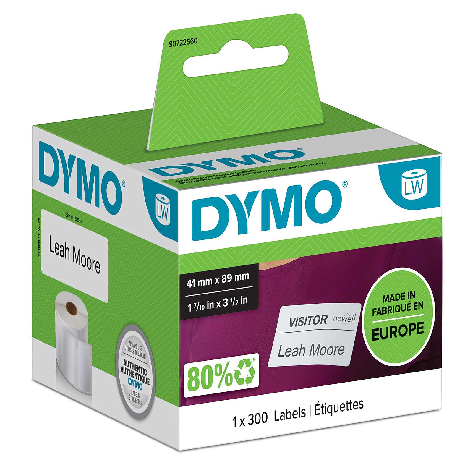 Dymo LabelWriter Etiquettes Badge Nominatif - 89 x 41 mm (pack de 300) - Papier imprimante DYMO