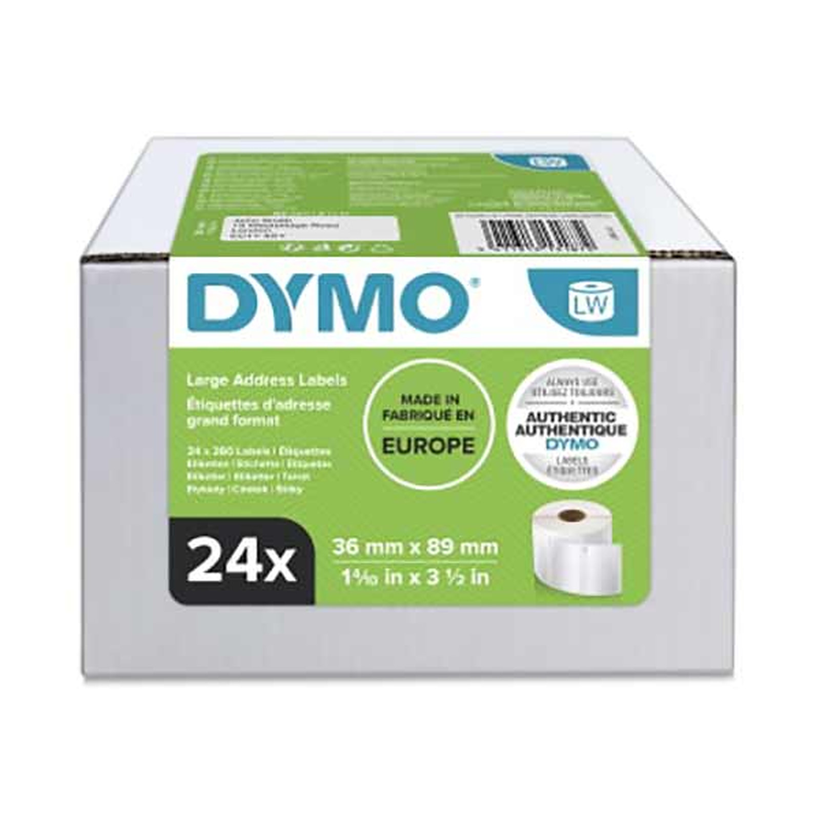 DYMO Pack de 24 Rouleaux de 260 Etiquettes Adresse LabelWriter - 86 x 36 mm - Papier imprimante DYMO