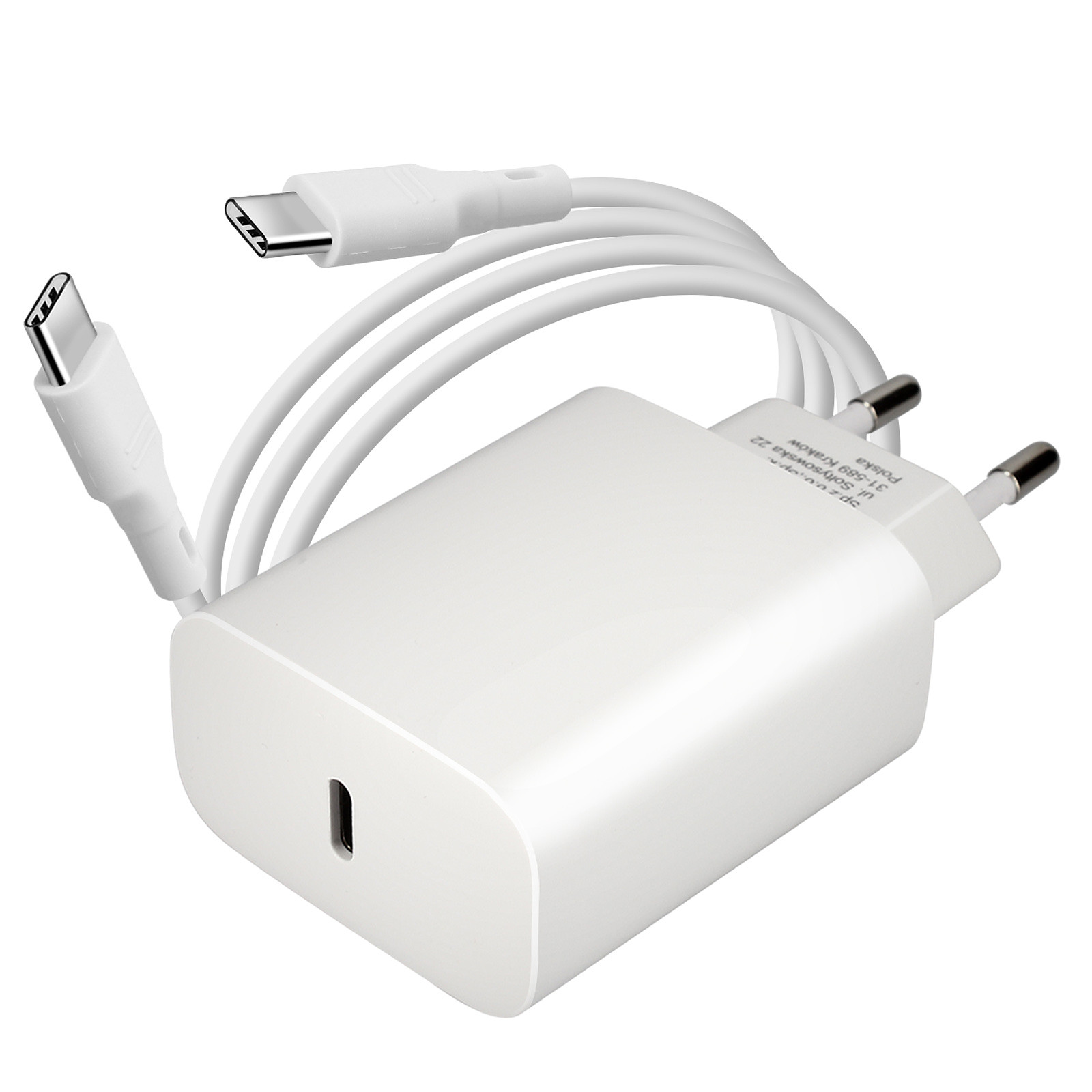 Forcell Chargeur Secteur USB-C 25W Power Delivery + Cable USB-C 3A 1m Blanc - Chargeur telephone Forcell