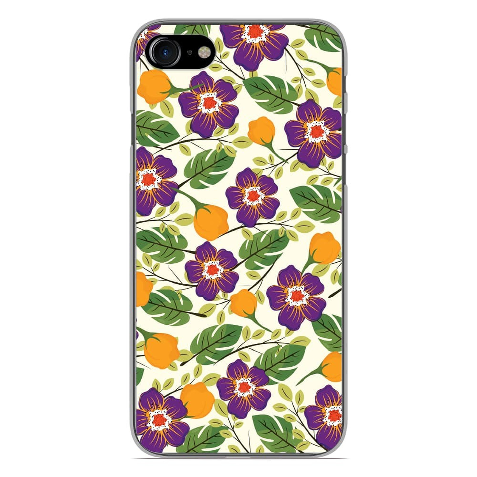 1001 Coques Coque silicone gel Apple iPhone 8 motif Fleurs Violettes - Coque telephone 1001Coques