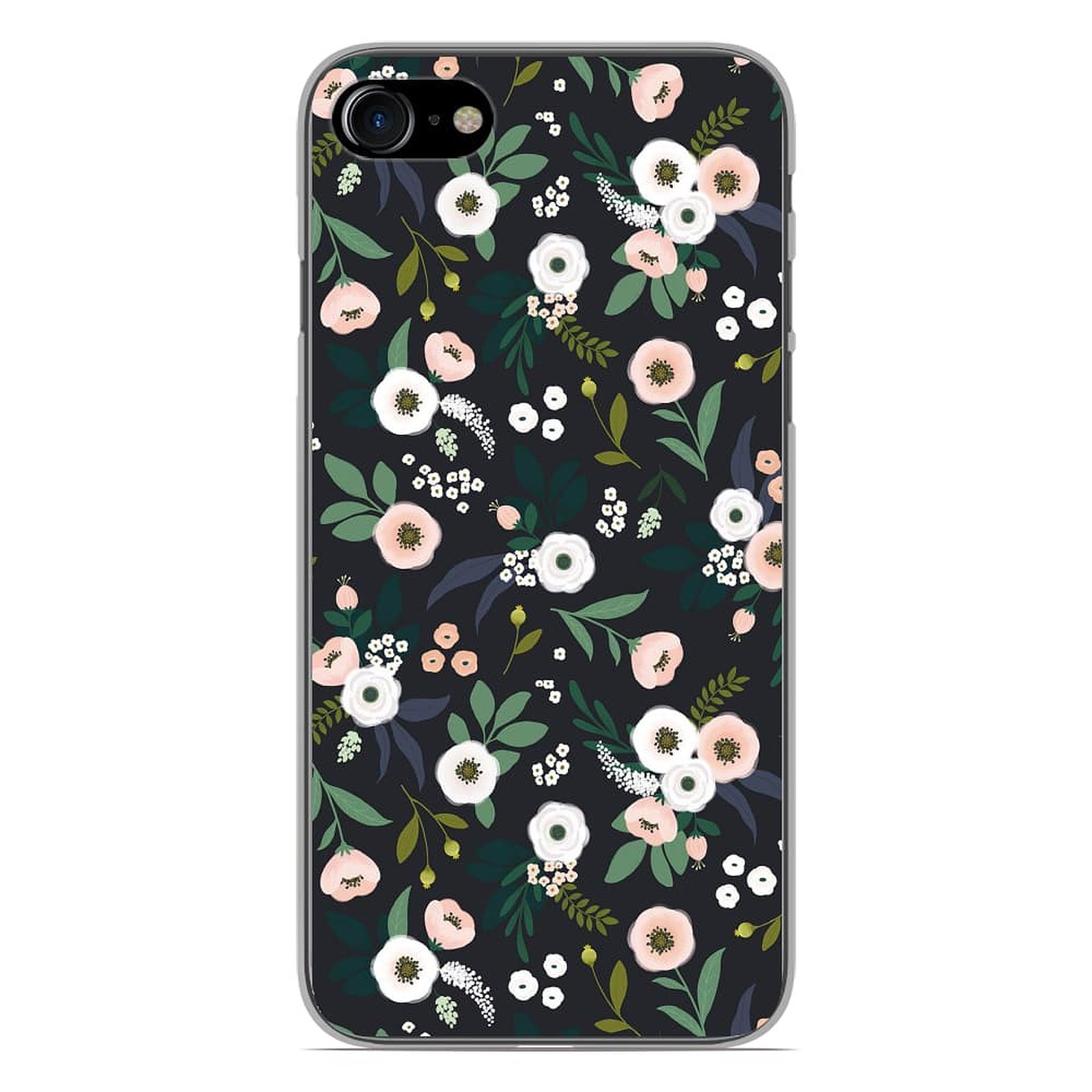 1001 Coques Coque silicone gel Apple iPhone 8 motif Flowers Noir - Coque telephone 1001Coques