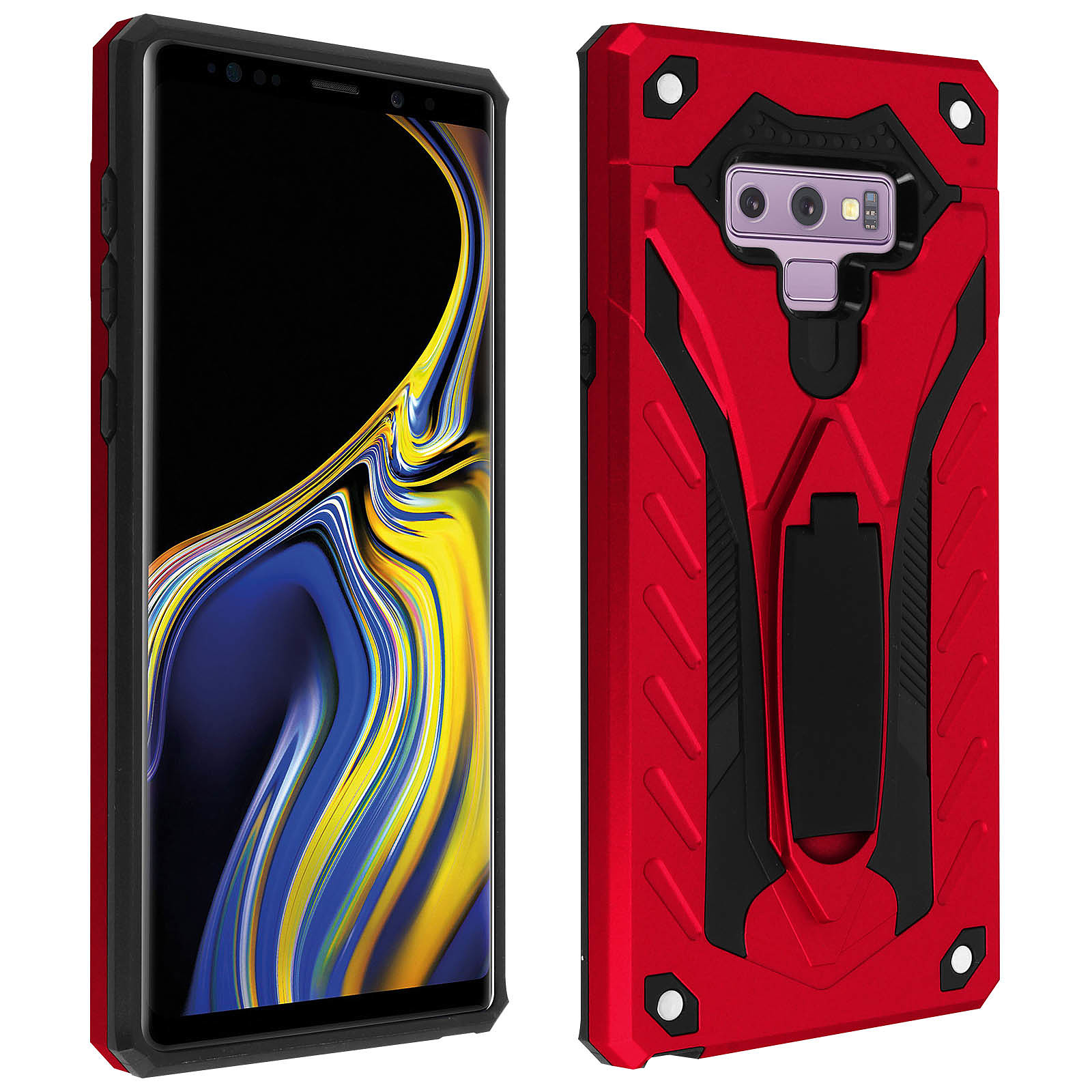 Avizar Coque Galaxy Note 9 Protection Bi-matière Antichoc Fonction Support - rouge - Coque telephone Avizar