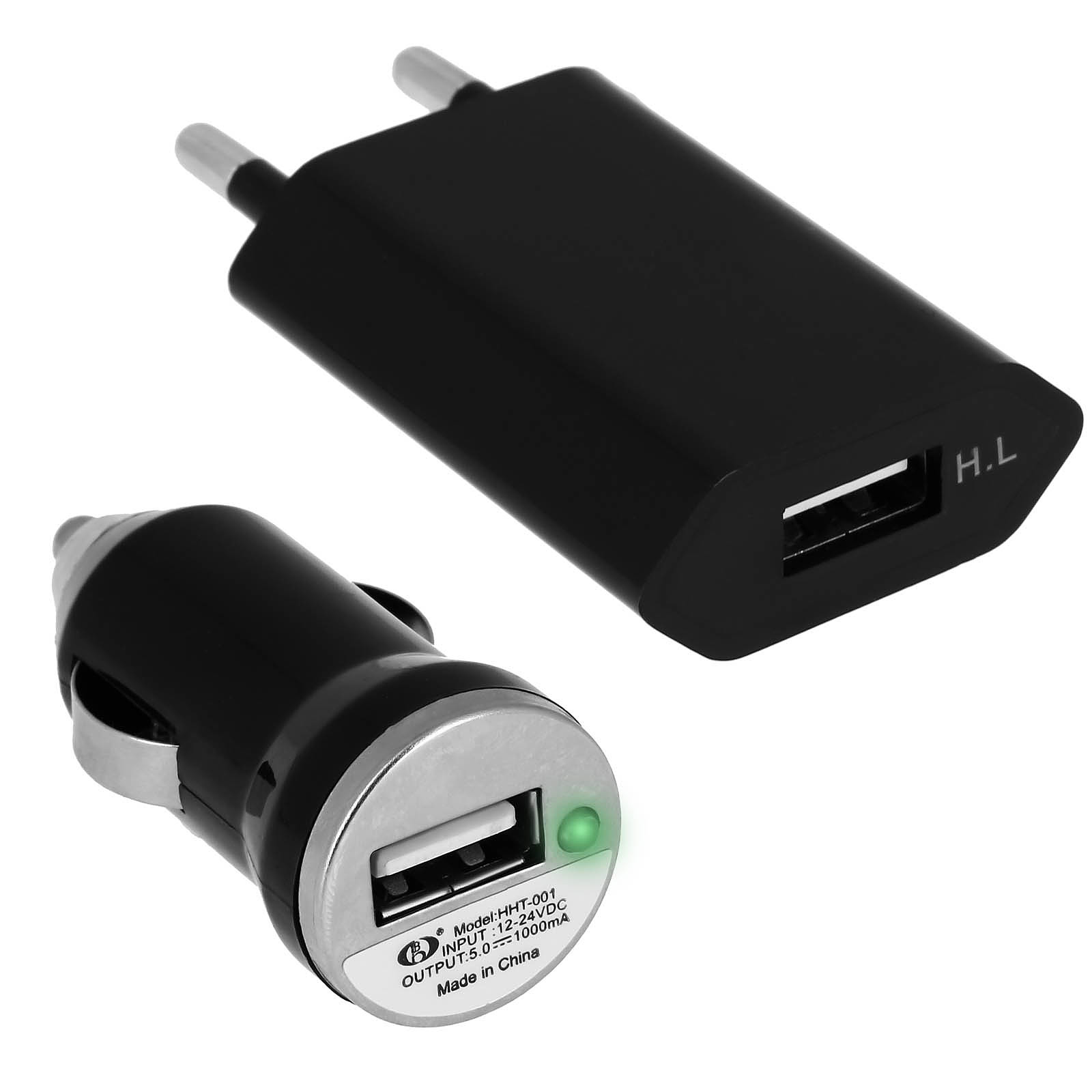 Avizar Pack de charge: Chargeur secteur 0.7A + Chargeur voiture 1A + Cable Micro-USB - Chargeur telephone Avizar