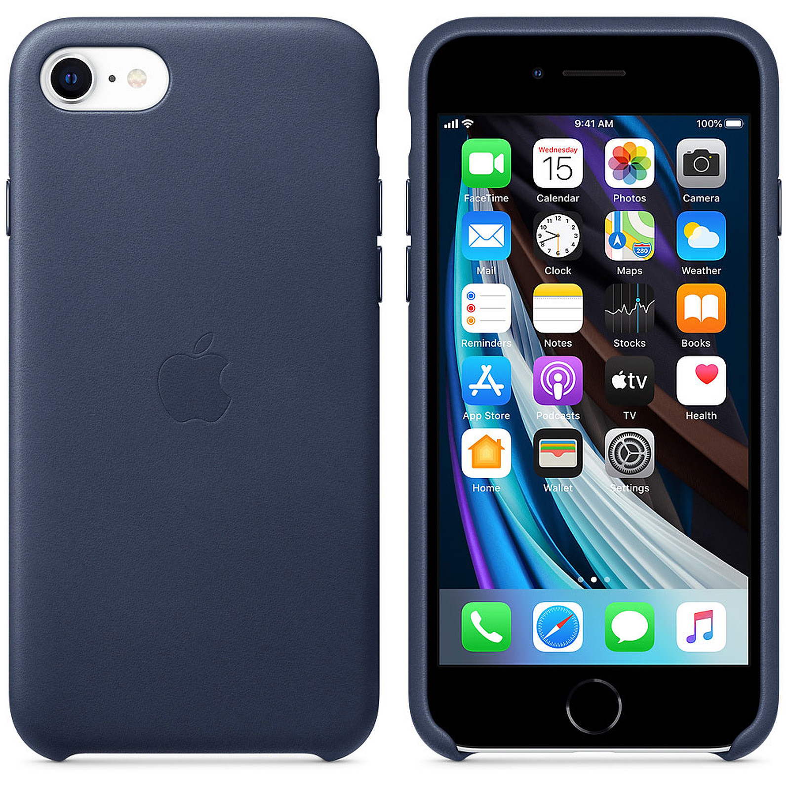 Apple Coque en cuir Bleu Nuit Apple iPhone SE - Coque telephone Apple