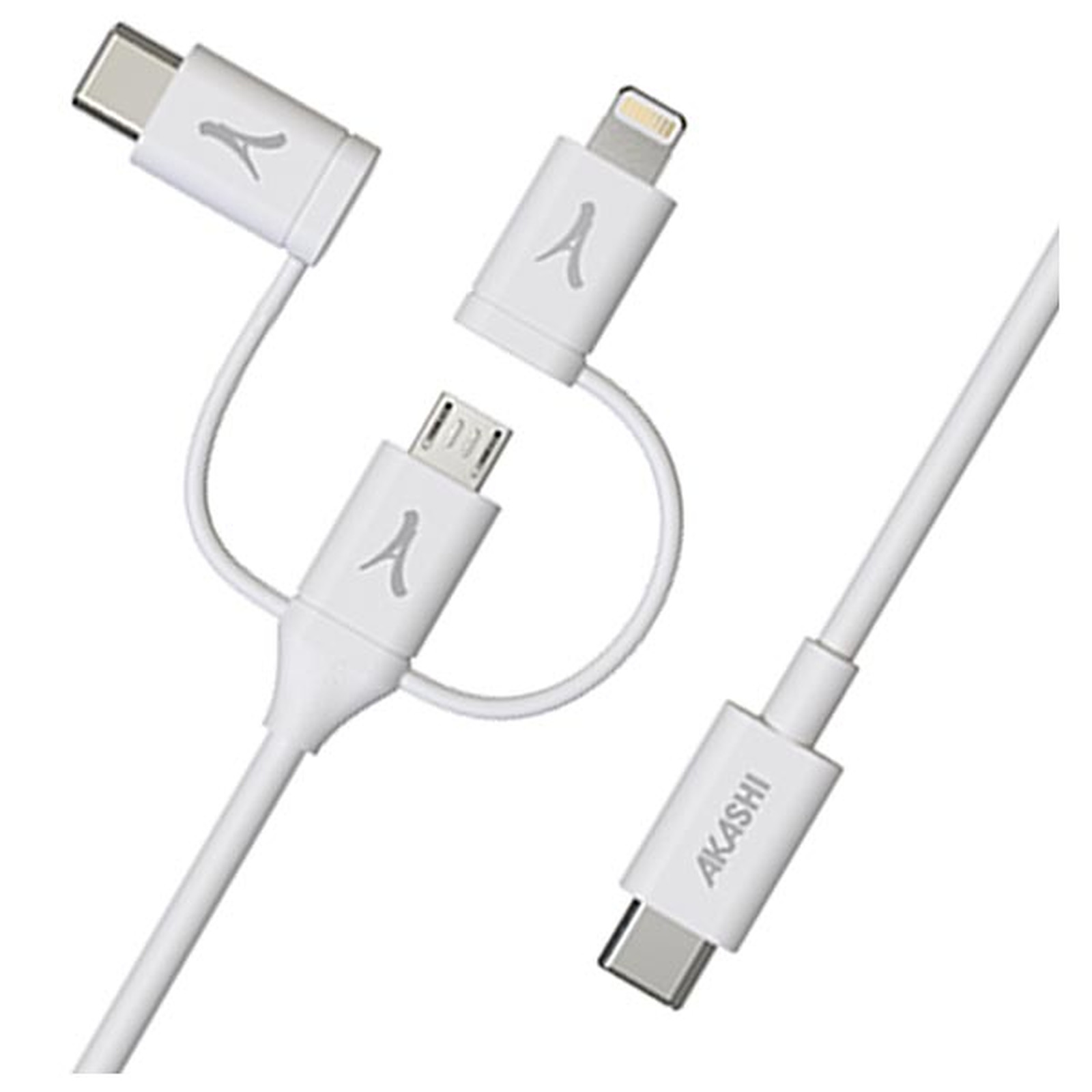 Akashi Cable Eco 3-en-1 USB-C vers USB-C / Lightning / micro USB (1 m) - USB Akashi