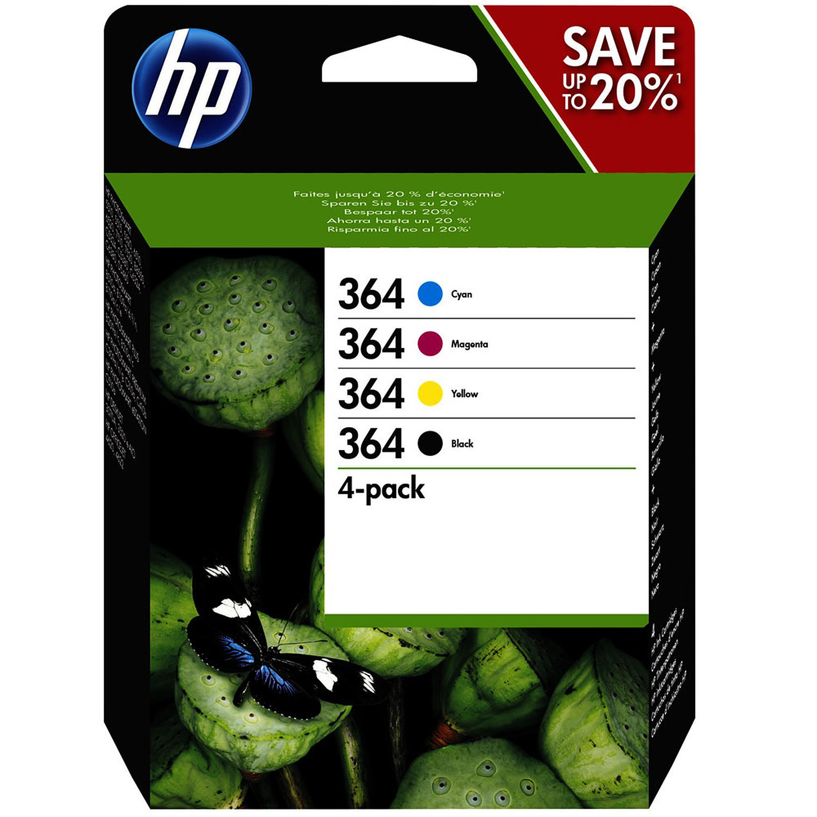 HP 364 Pack combo de 4 (N9J73AE) - Noir, Cyan, Magenta et Jaune - Cartouche imprimante HP