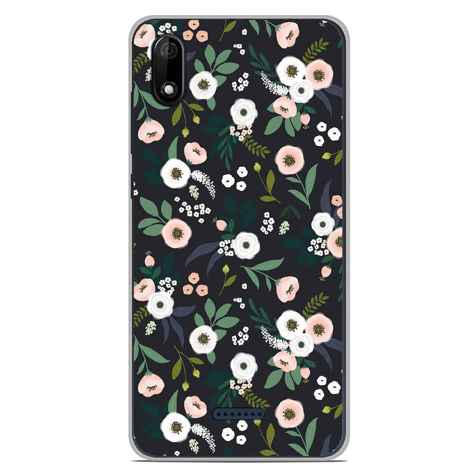 1001 Coques Coque silicone gel Wiko Y60 motif Flowers Noir - Coque telephone 1001Coques