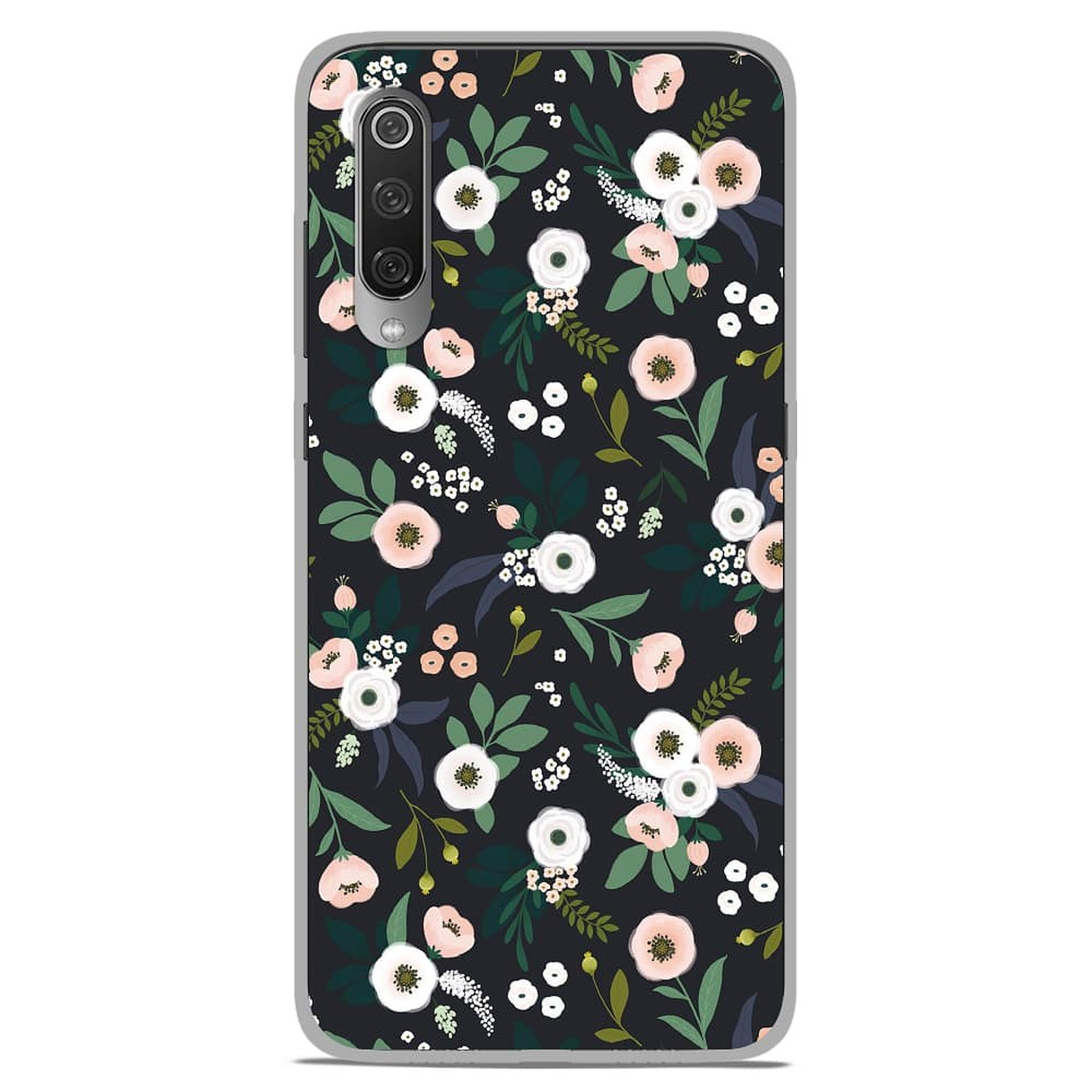 1001 Coques Coque silicone gel Xiaomi Mi 9 / Mi 9 Pro motif Flowers Noir - Coque telephone 1001Coques