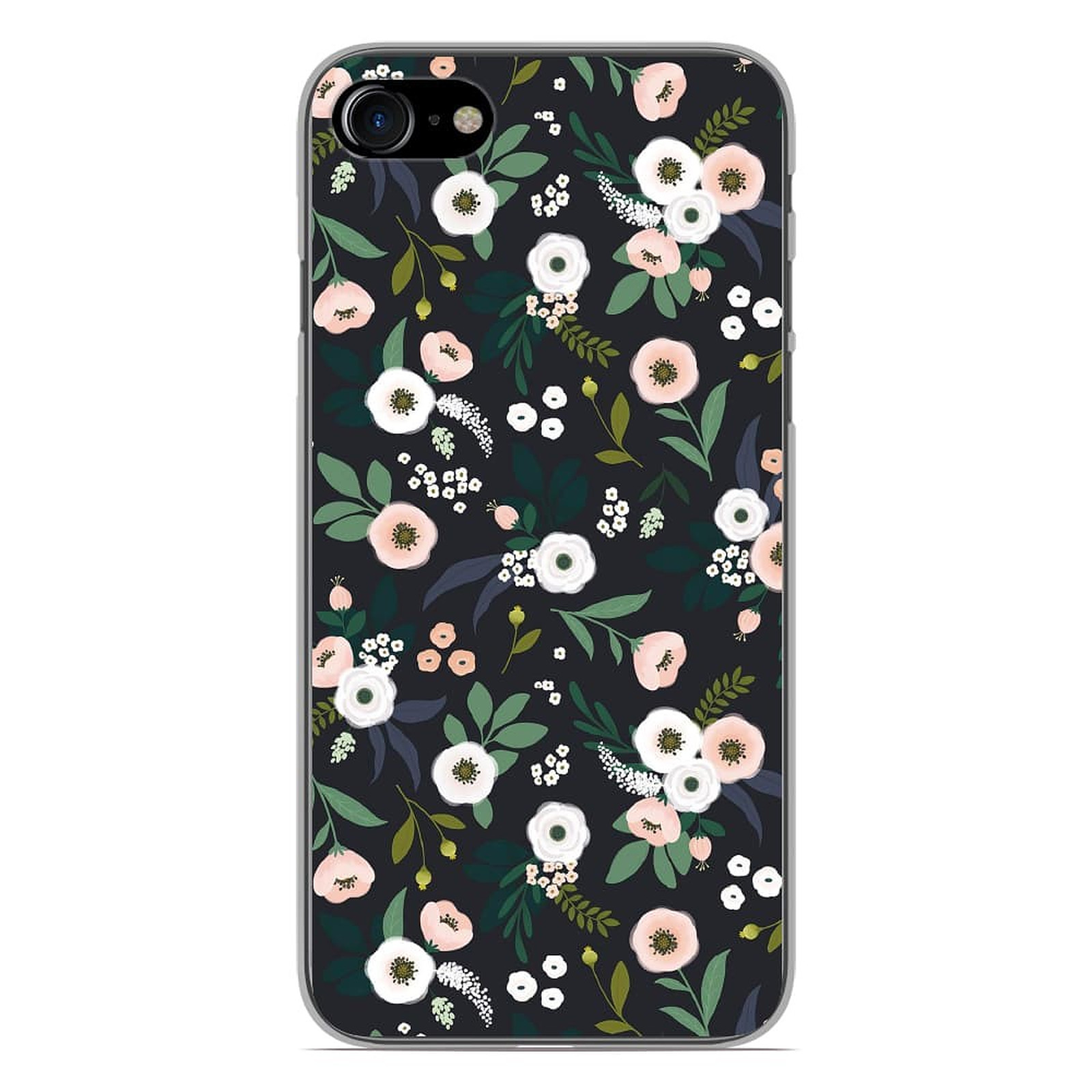 1001 Coques Coque silicone gel Apple iPhone 7 motif Flowers Noir - Coque telephone 1001Coques