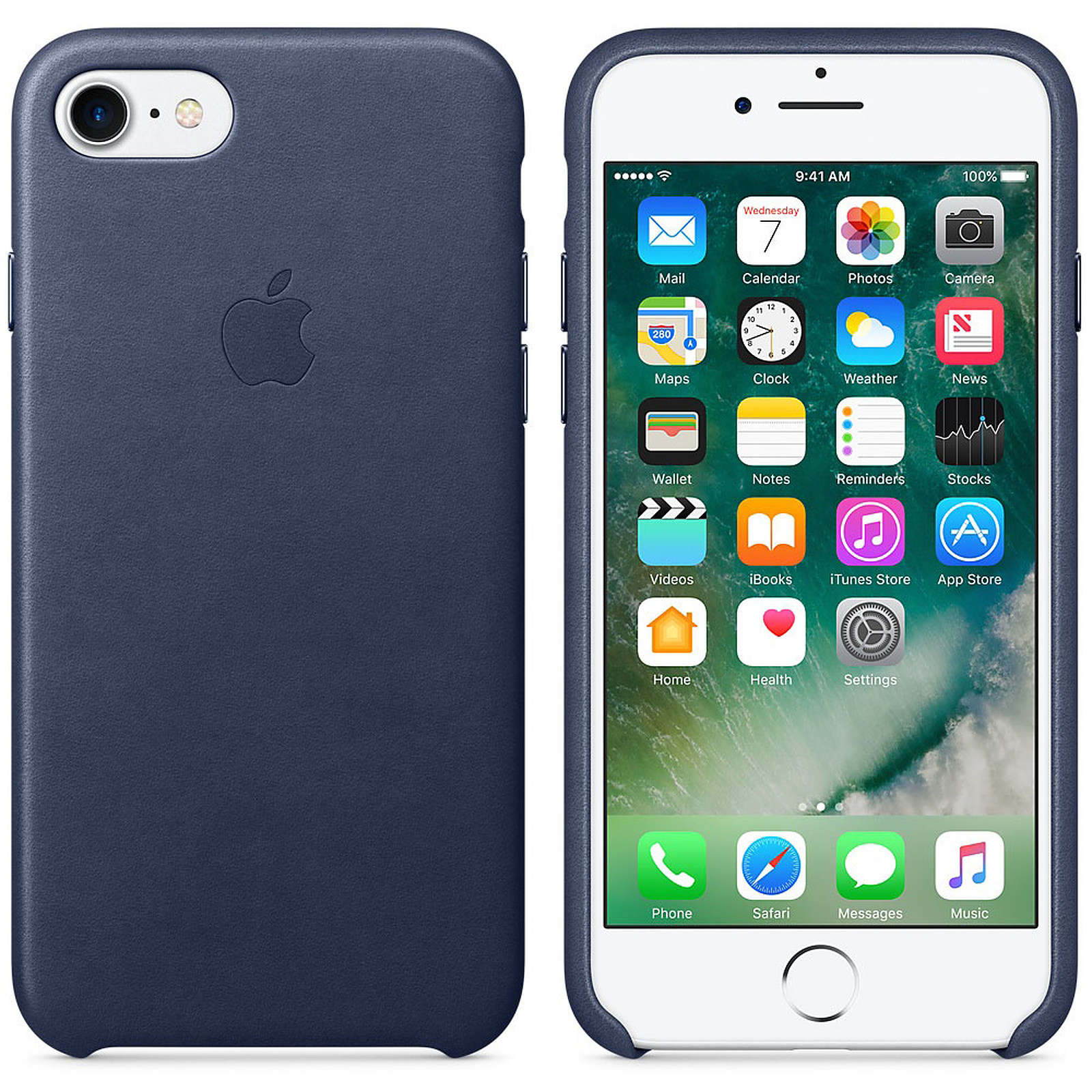 Apple Coque en cuir Bleu nuit Apple iPhone 7 - Coque telephone Apple