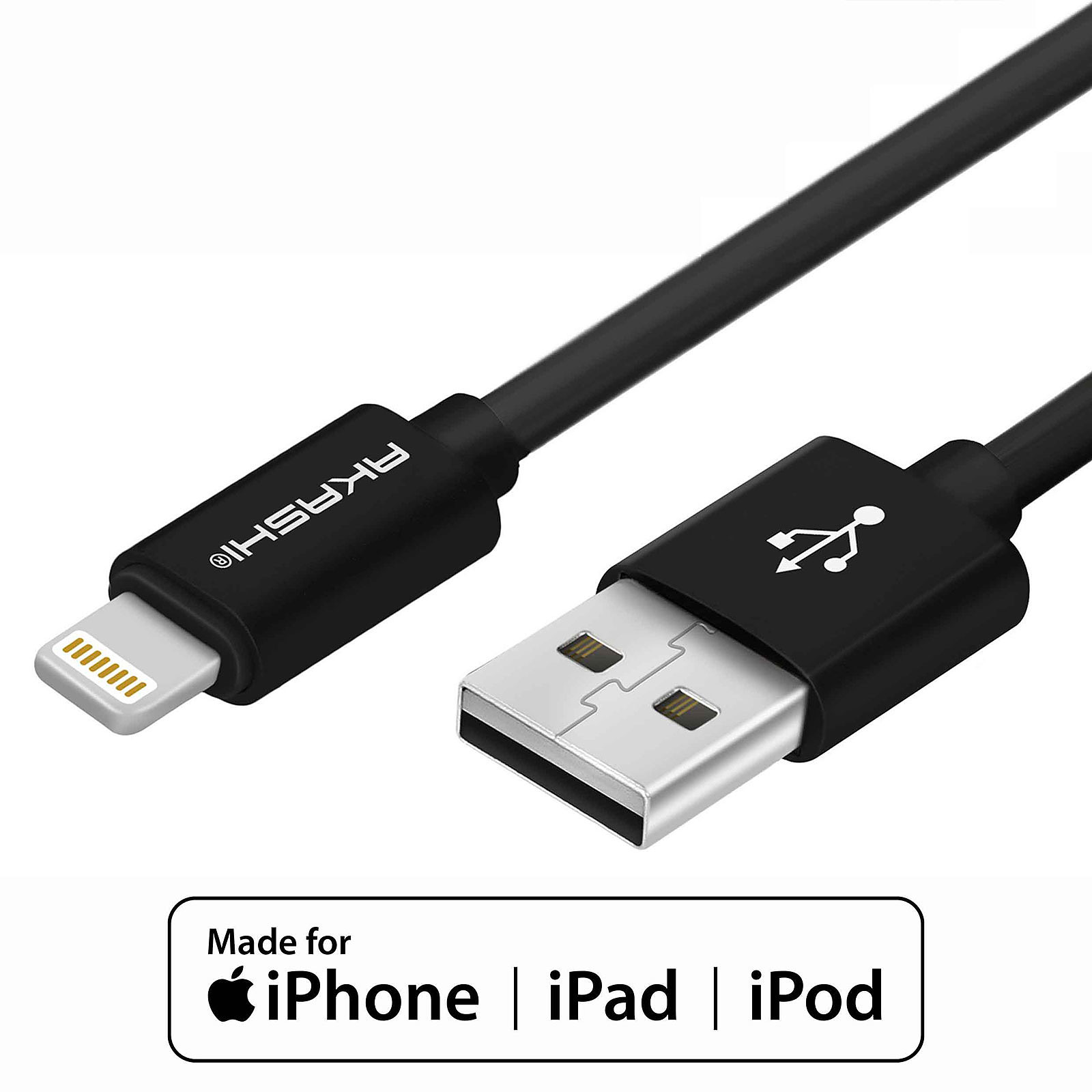 Akashi Cable USB-A vers Lightning MFI (Noir) - USB Akashi