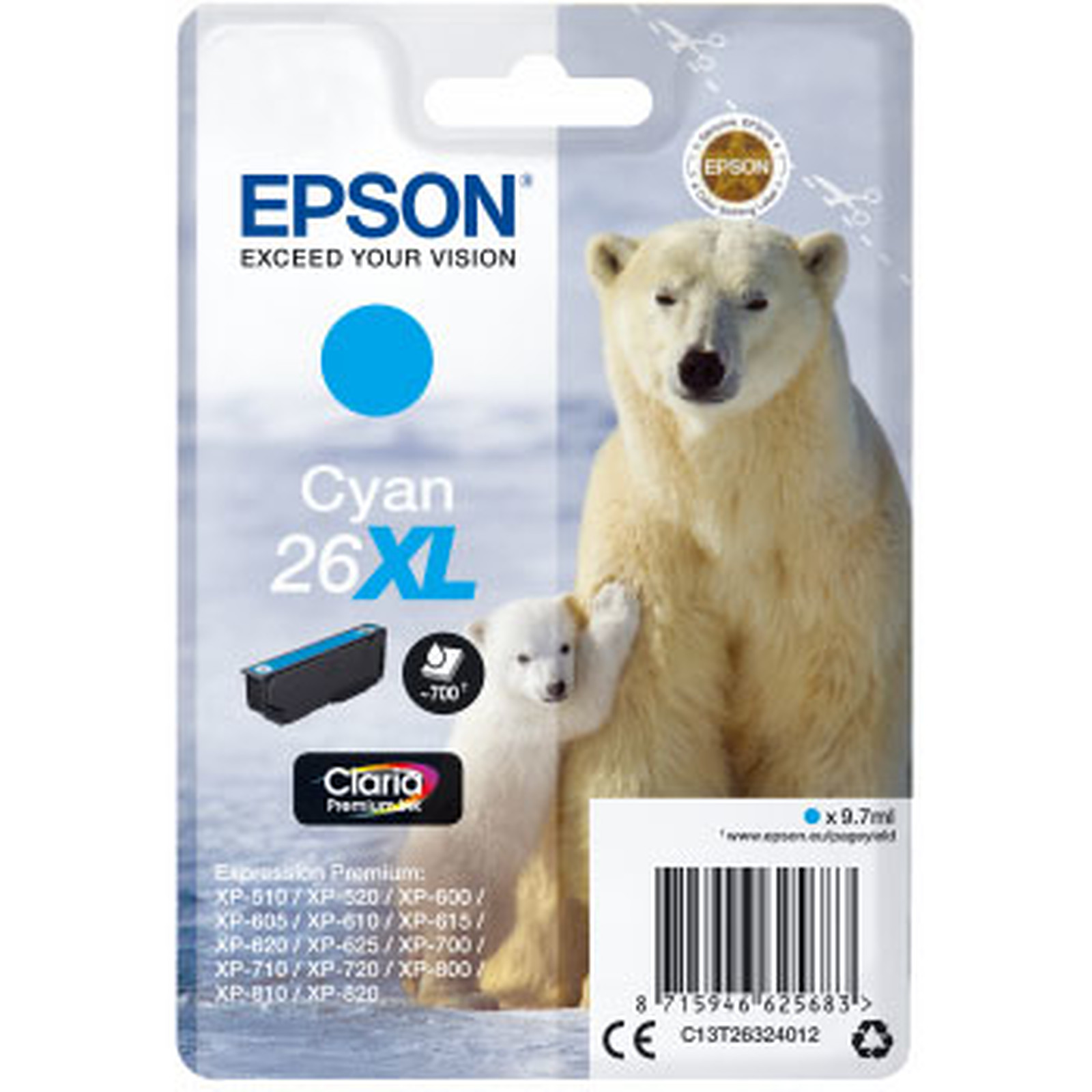Epson Ours Polaire 26 XL Cyan - Cartouche imprimante Epson