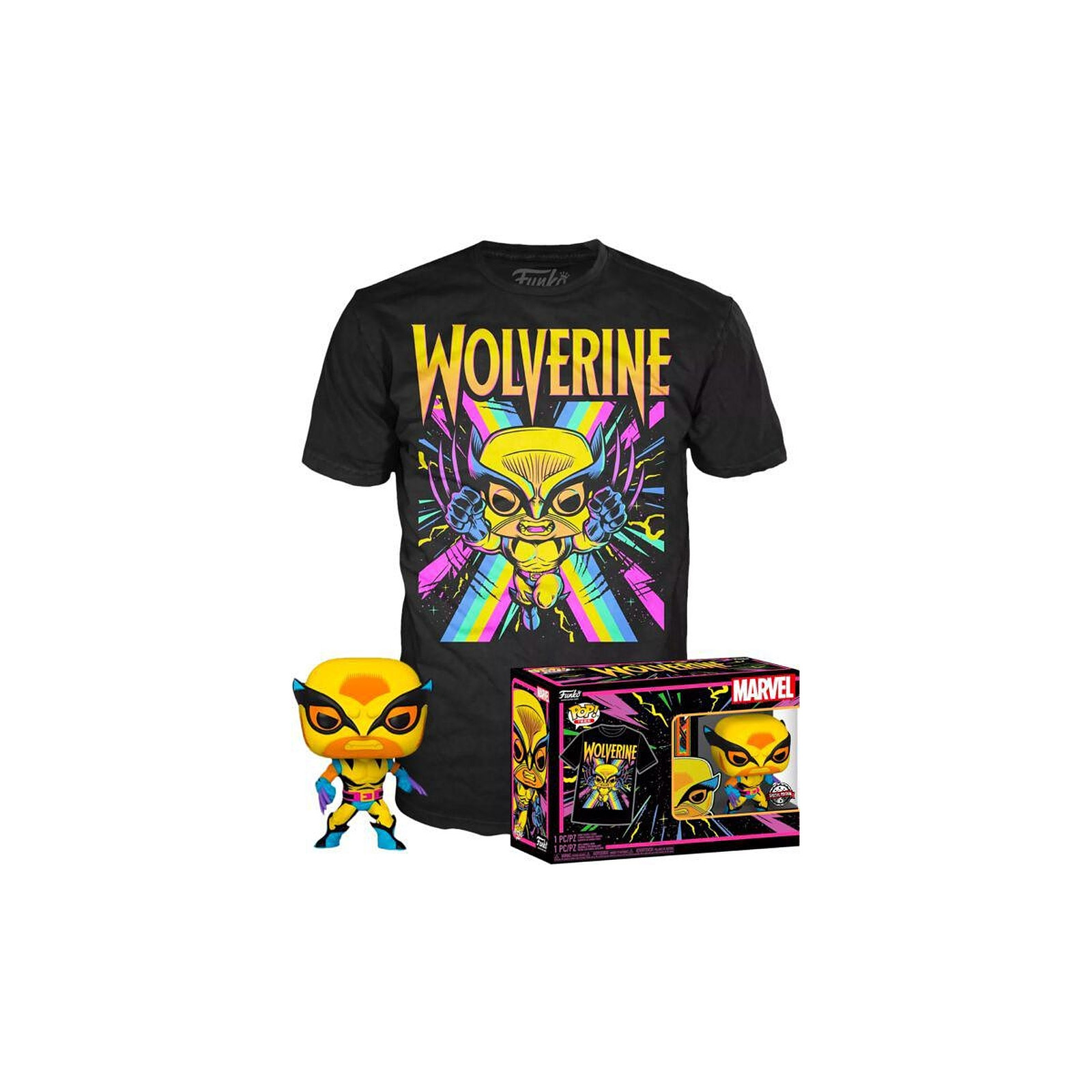 Marvel X-Men - Set POP! & Tee figurine et T-Shirt Wolverine (Blacklight) - Taille M - Figurines Funko