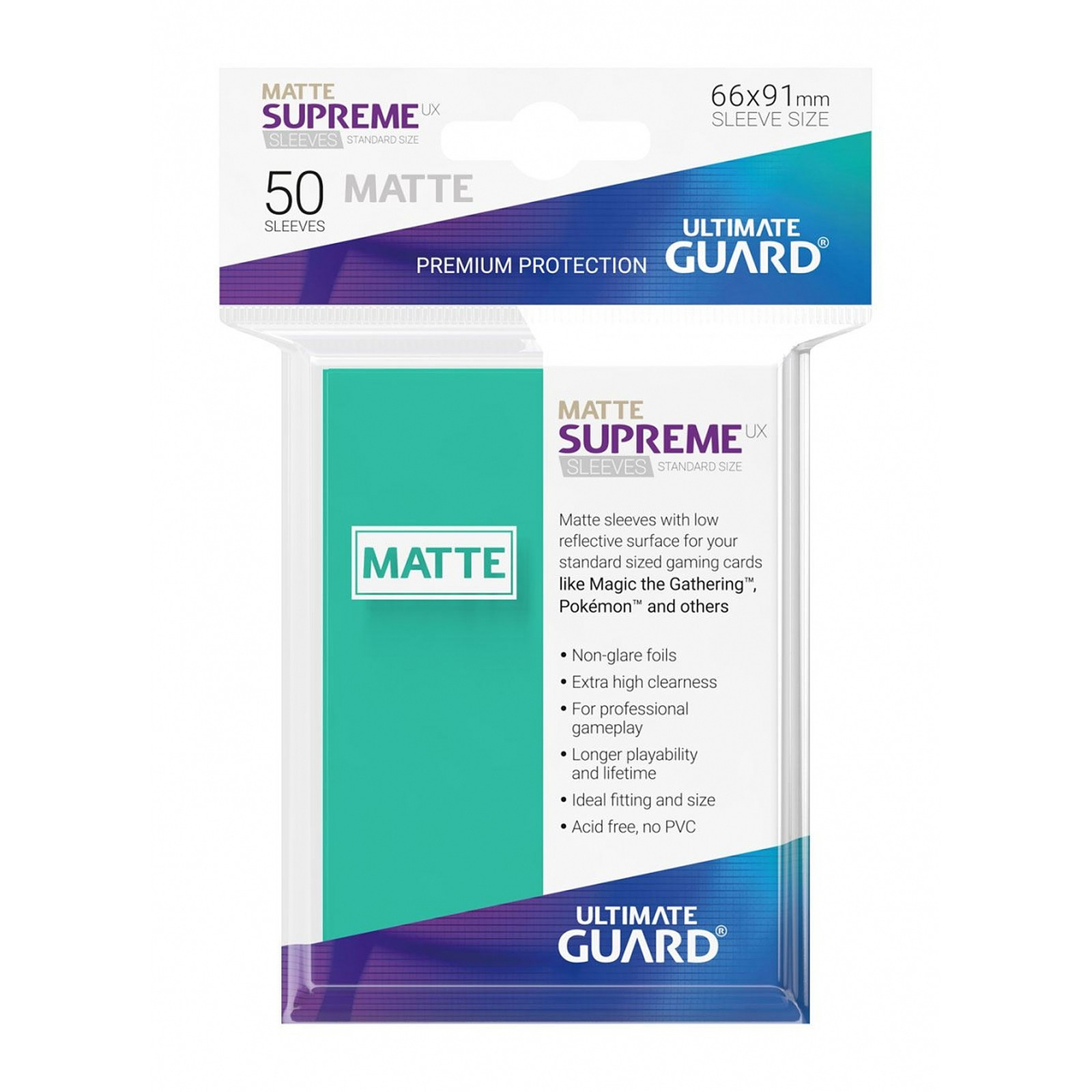 Ultimate Guard - 50 pochettes Supreme UX Sleeves taille standard Turquoise Mat - Accessoire jeux Ultimate Guard