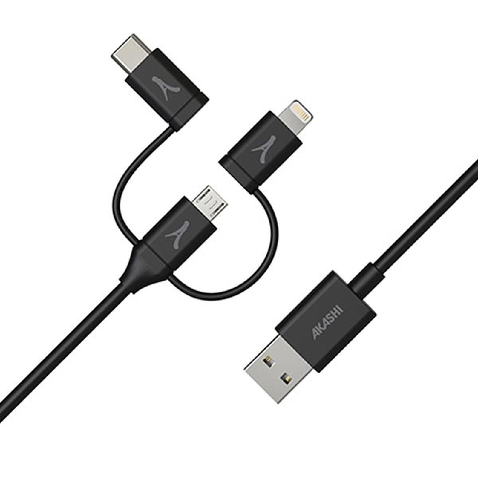Akashi Cable Eco 3-en-1 USB-A vers USB-C / Lightning / micro USB (1 m) - USB Akashi