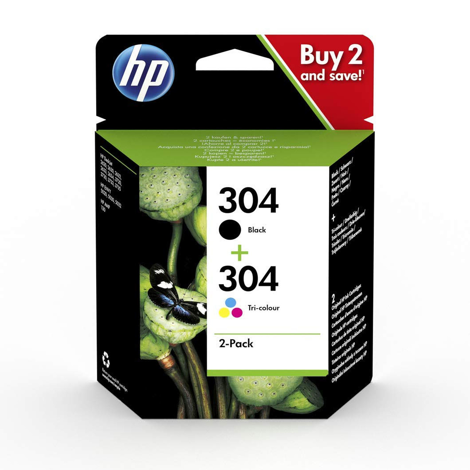HP 304 Pack de 2 (3JB05AE) - Noir/3 Couleurs - Cartouche imprimante HP