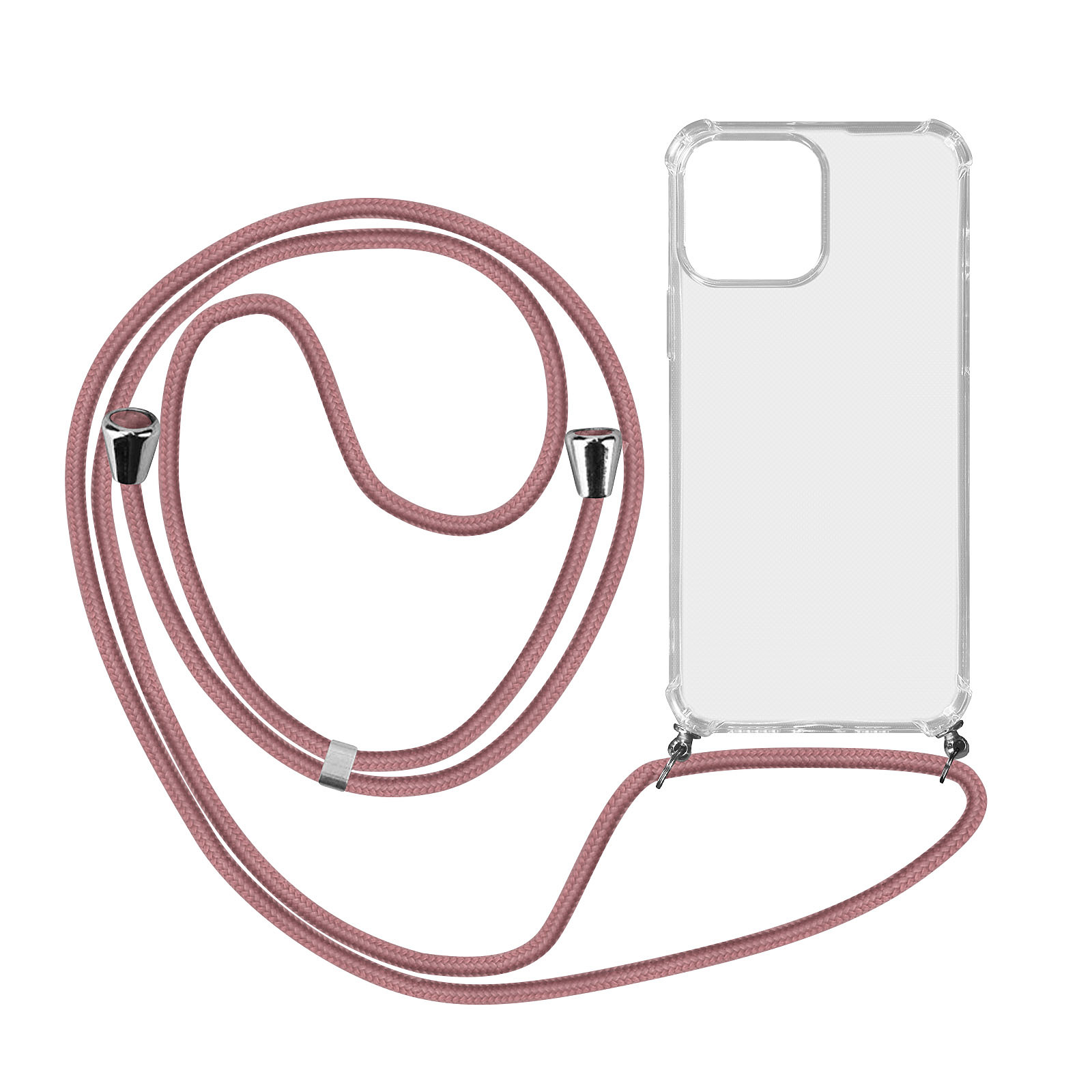 Avizar Coque Cordon Transparente Pour iPhone 13 Mini Lanière Amovible Rose - Coque telephone Avizar