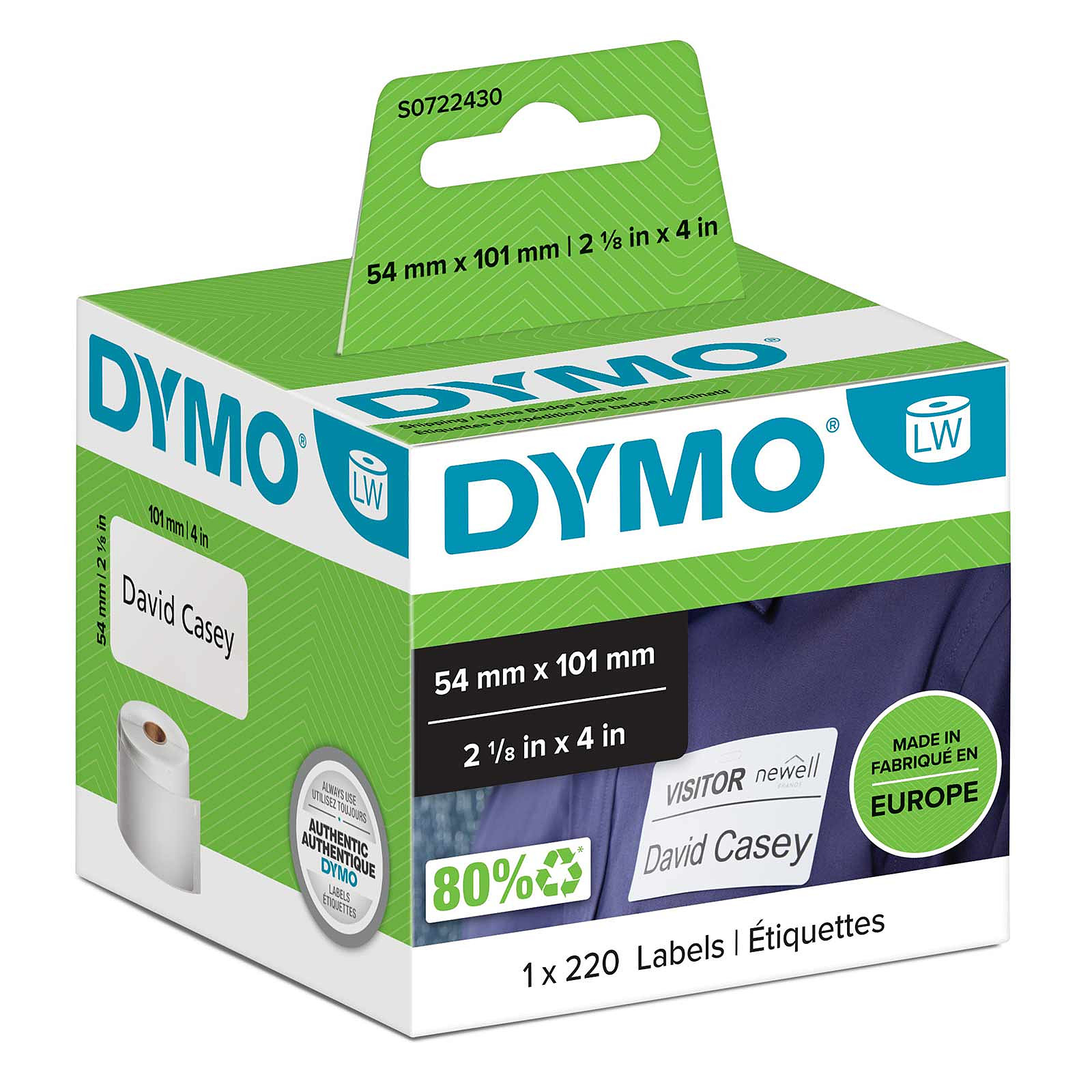 DYMO Pack de 220 etiquettes Expedition/Badge pour LabelWriter - 101 x 54 mm - Papier imprimante DYMO