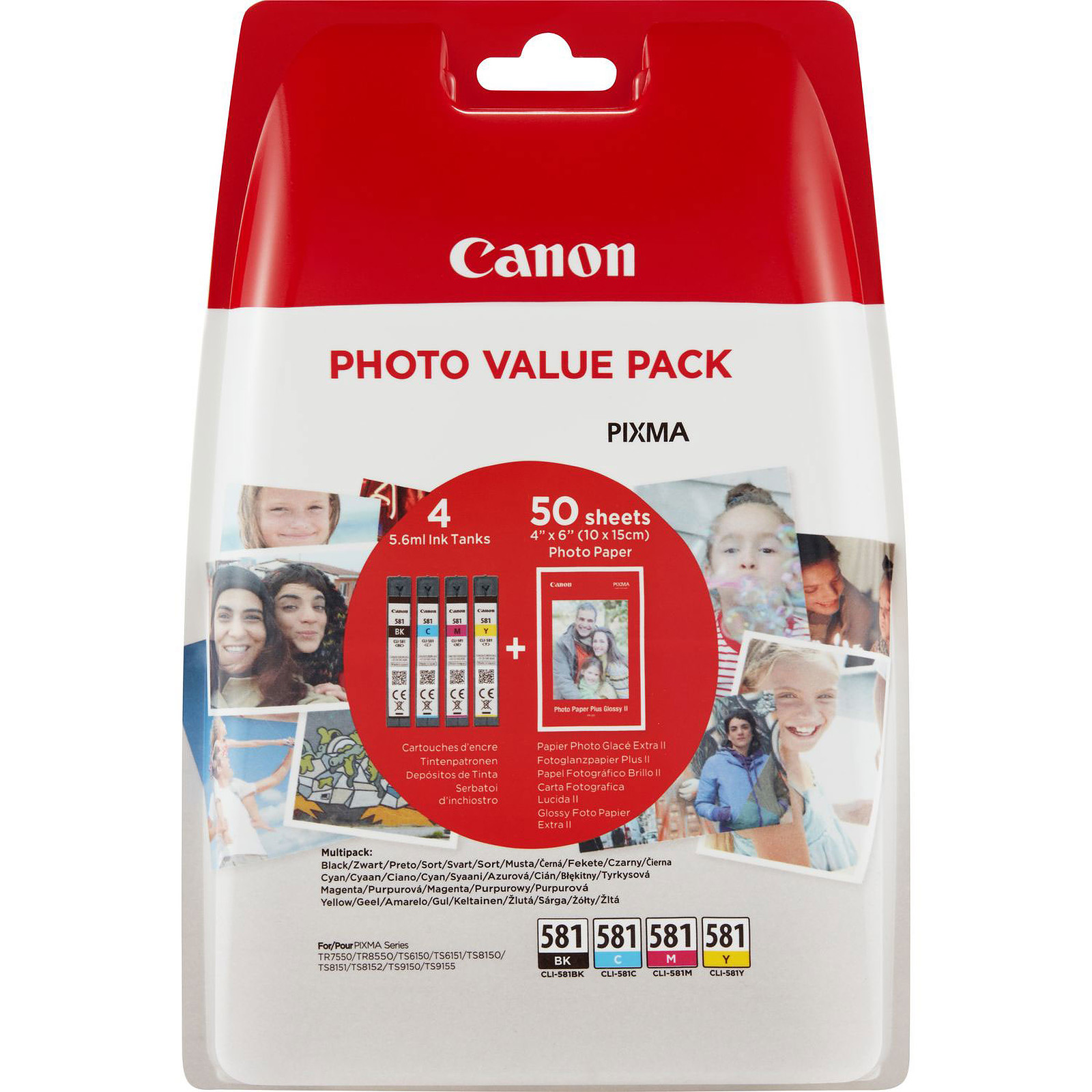 Canon CLI-581 BK/C/M/Y + papier photo Canon - Cartouche imprimante Canon