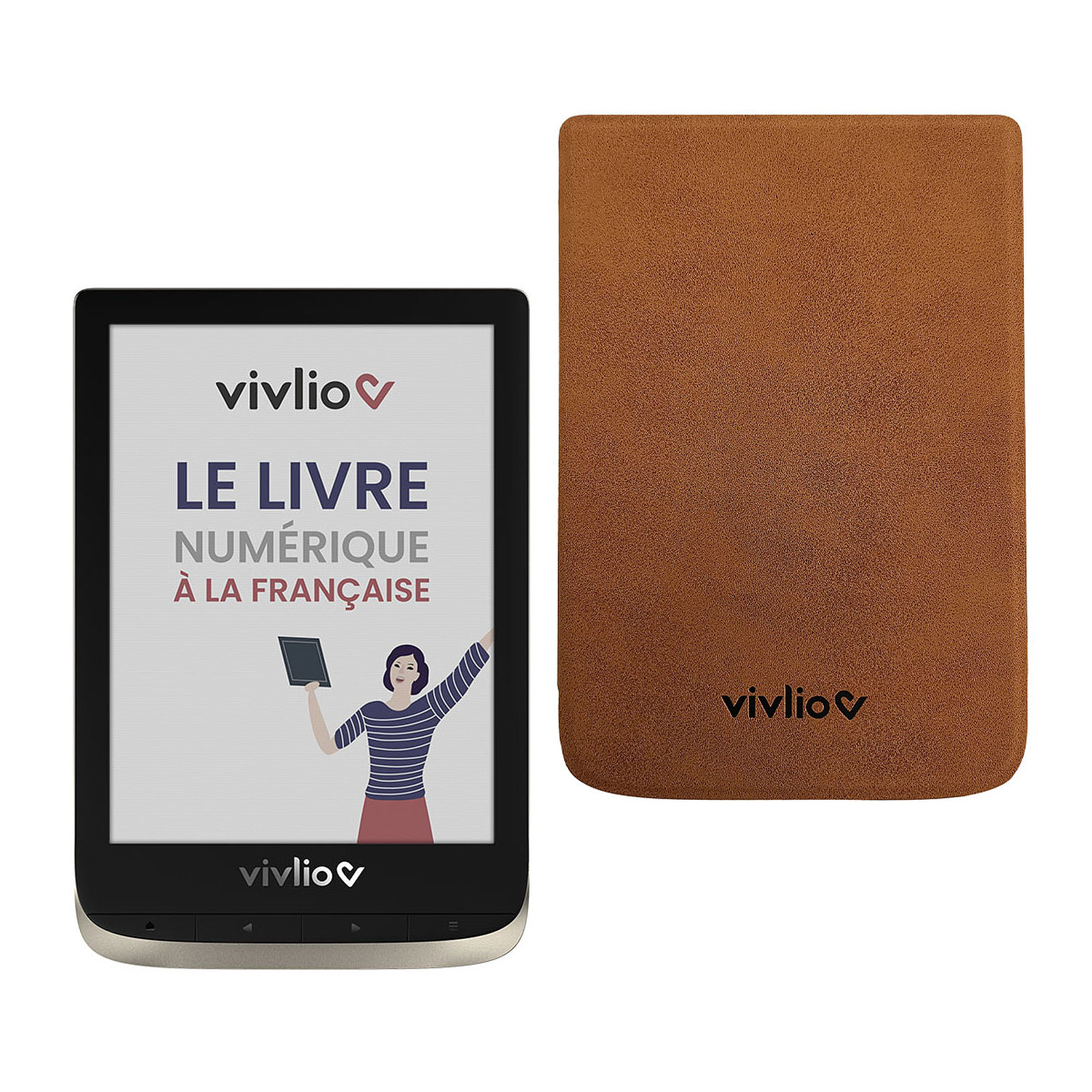Vivlio Color + Pack d'eBooks OFFERT + Housse Marron - Liseuse eBook Vivlio