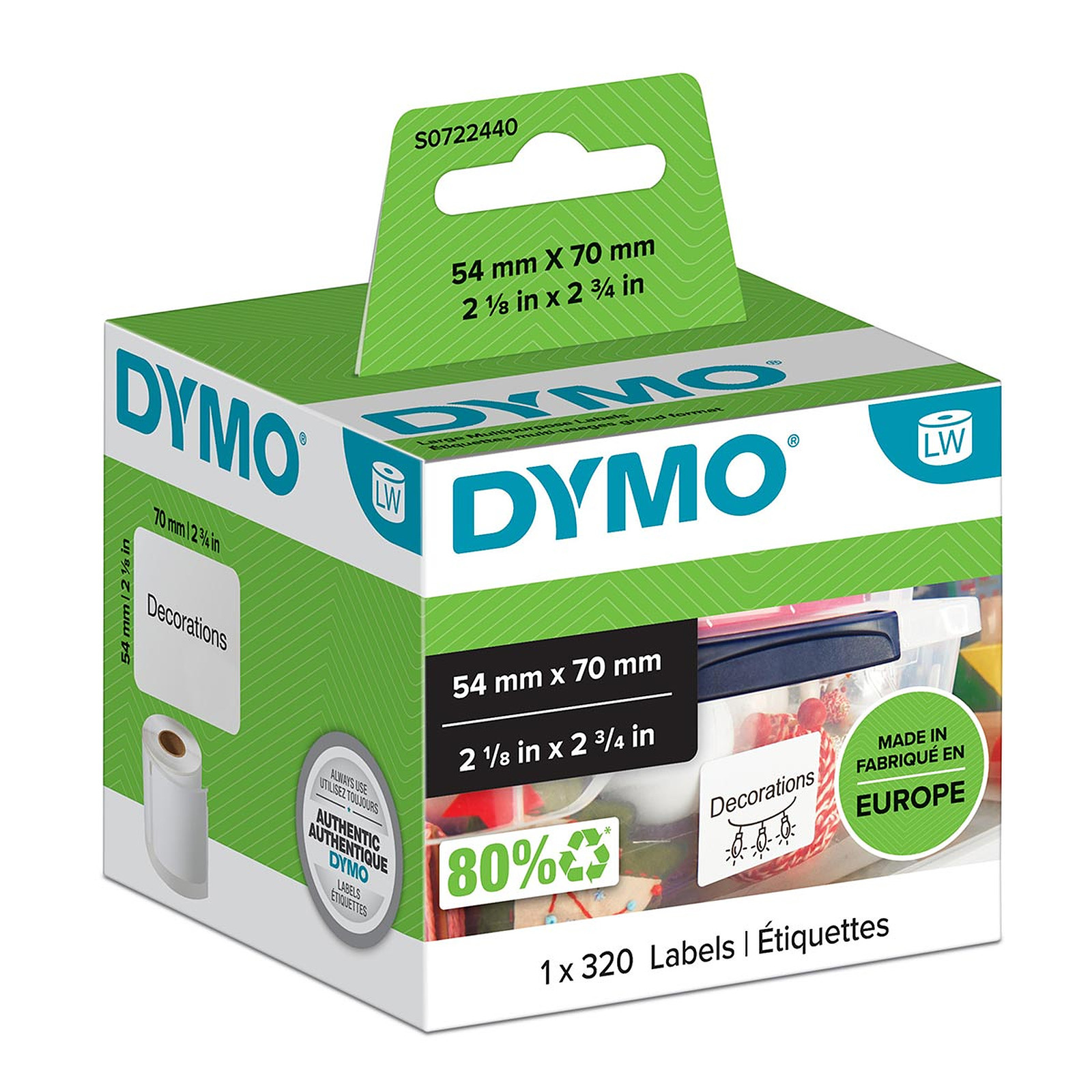 DYMO 320 etiquettes disquettes pour imprimante LabelWriter 54 x 70 mm - Papier imprimante DYMO