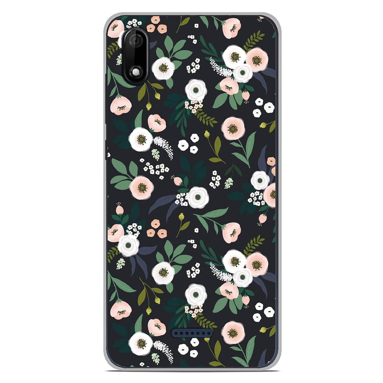 1001 Coques Coque silicone gel Wiko Y50 motif Flowers Noir - Coque telephone 1001Coques