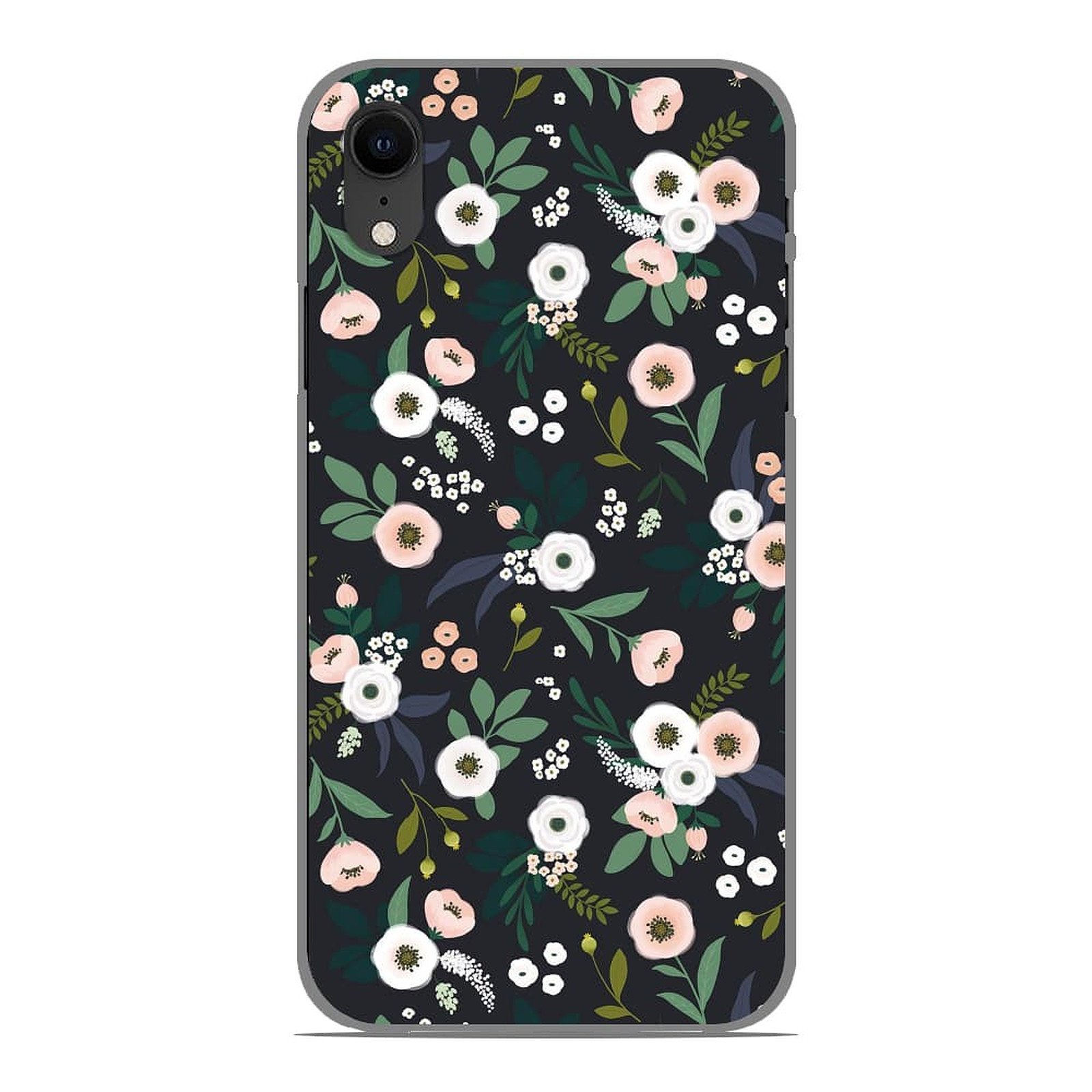 1001 Coques Coque silicone gel Apple iPhone XR motif Flowers Noir - Coque telephone 1001Coques