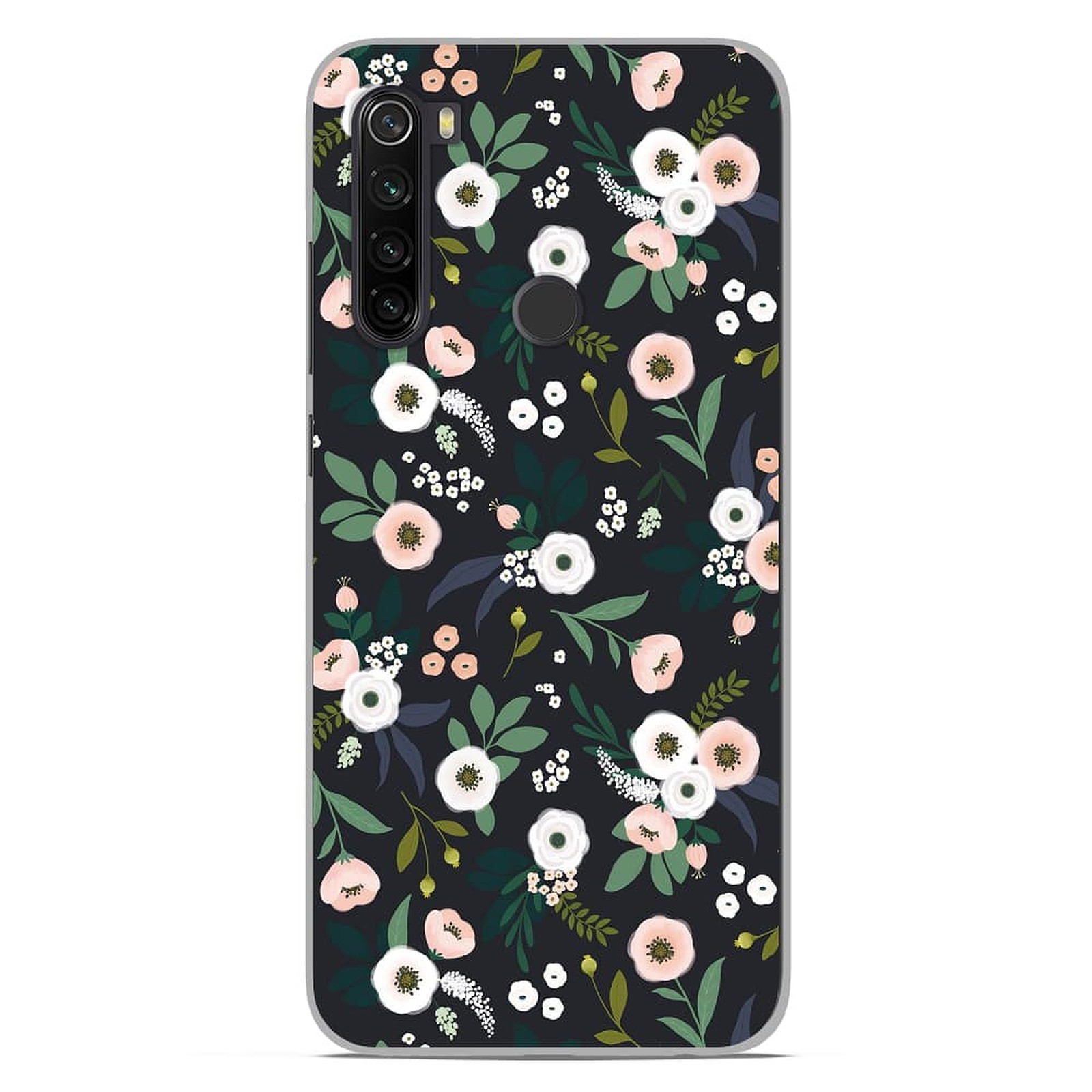1001 Coques Coque silicone gel Xiaomi Redmi Note 8 motif Flowers Noir - Coque telephone 1001Coques