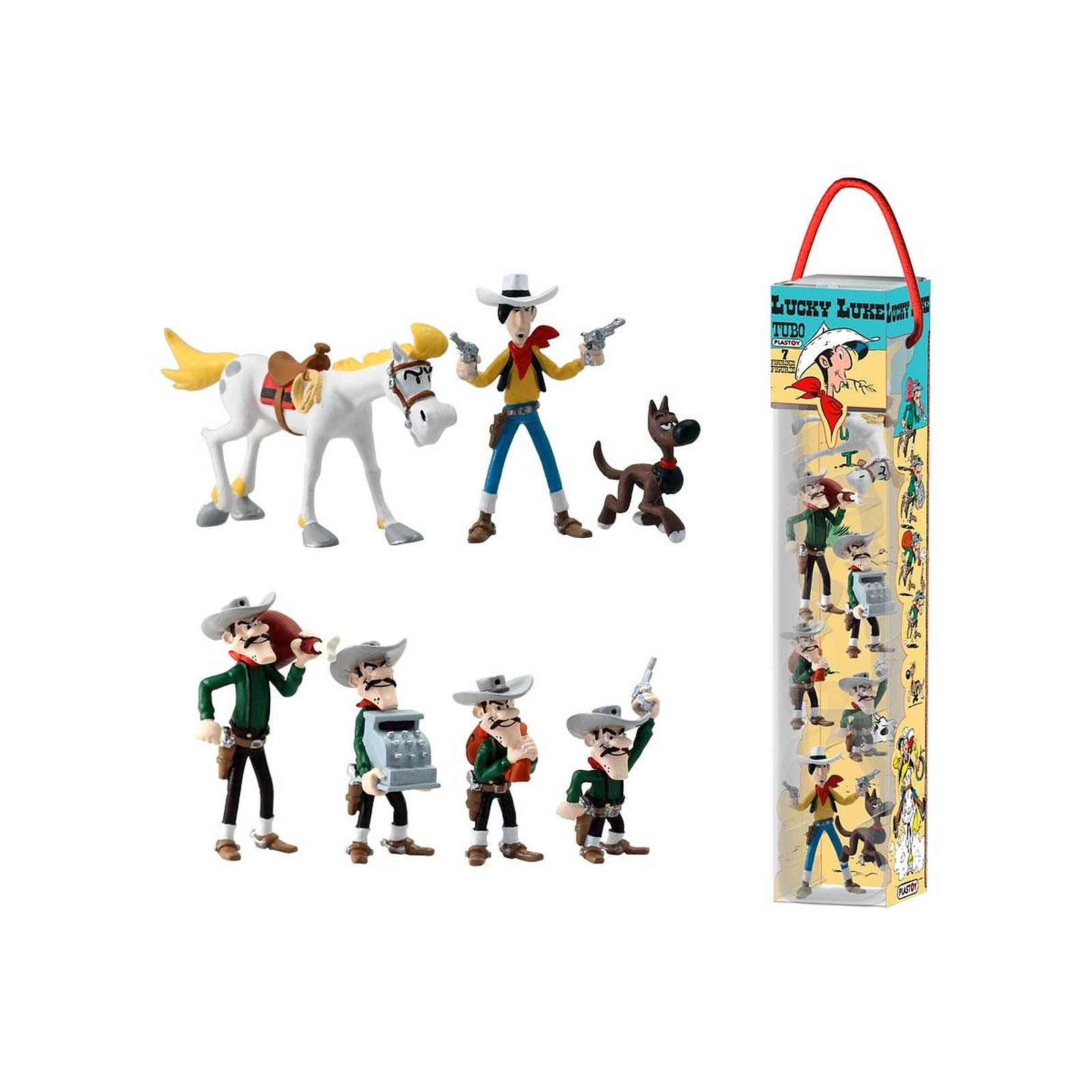 Lucky Luke - Tubo 7 figurines personnages Lucky Luke 4 a  10 cm - Figurines Plastoy
