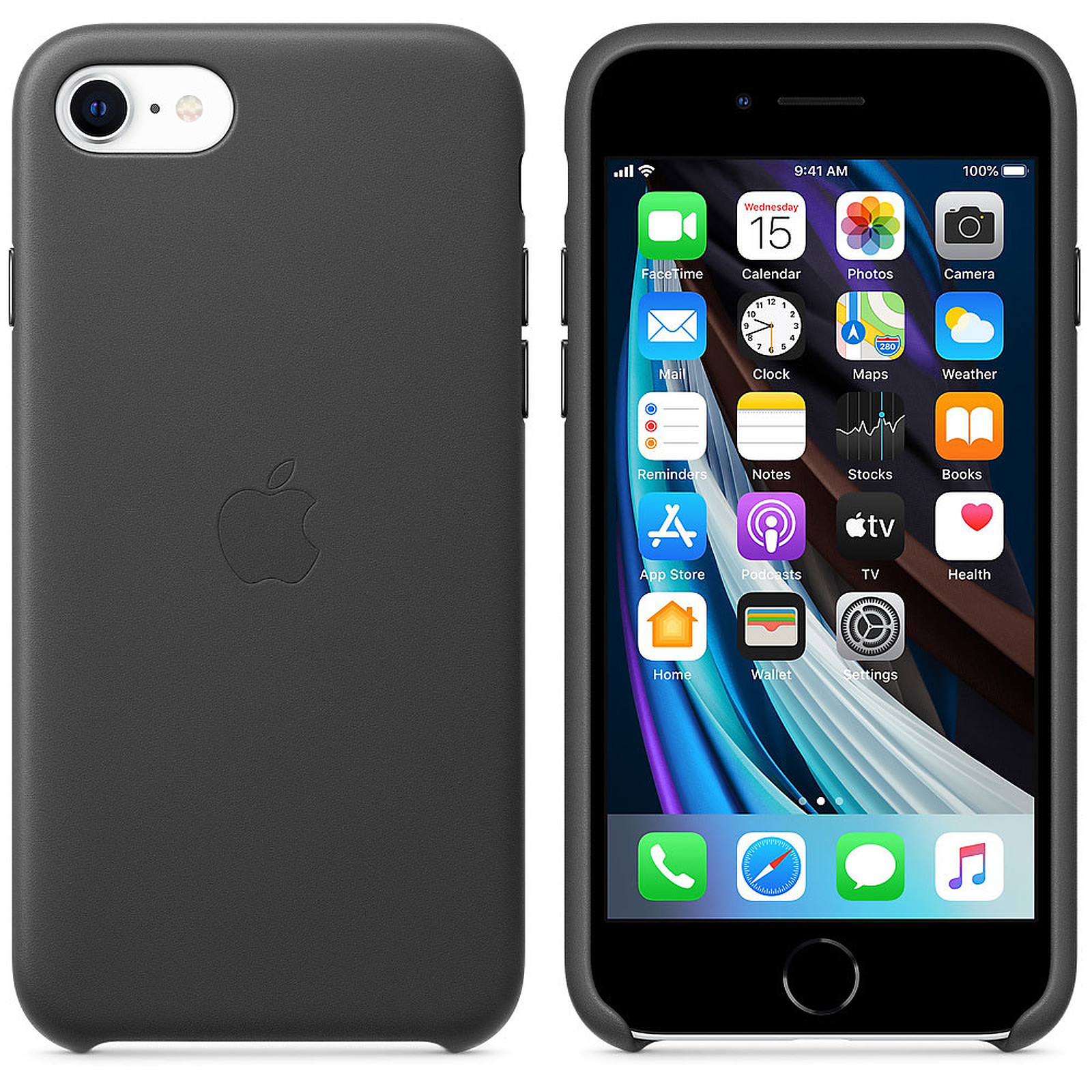 Apple Coque en cuir Noir Apple iPhone SE - Coque telephone Apple