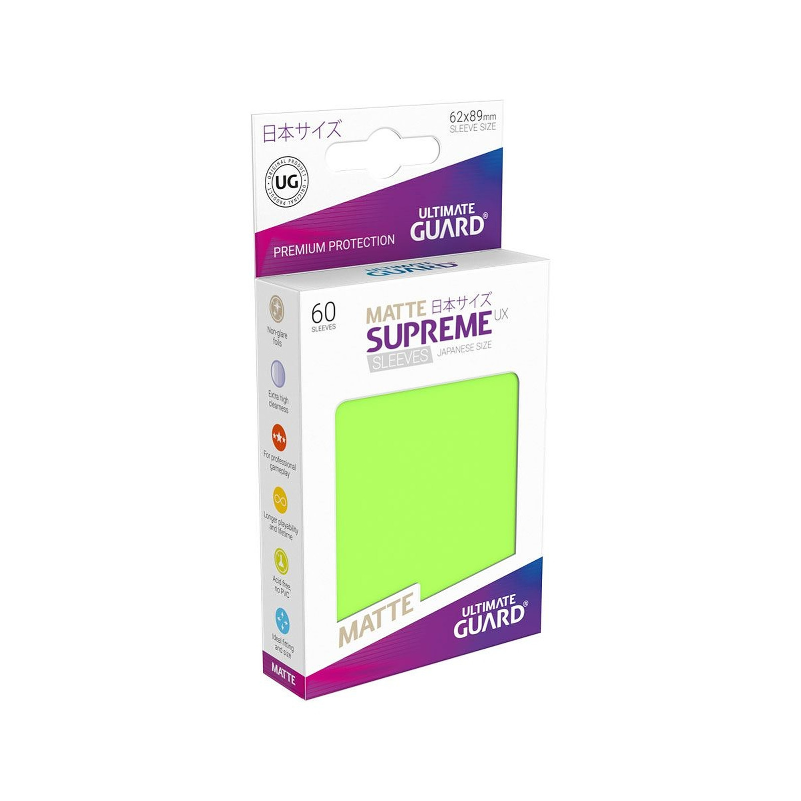 Ultimate Guard - 60 pochettes Supreme UX Sleeves format japonais Vert Clair Mat - Accessoire jeux Ultimate Guard