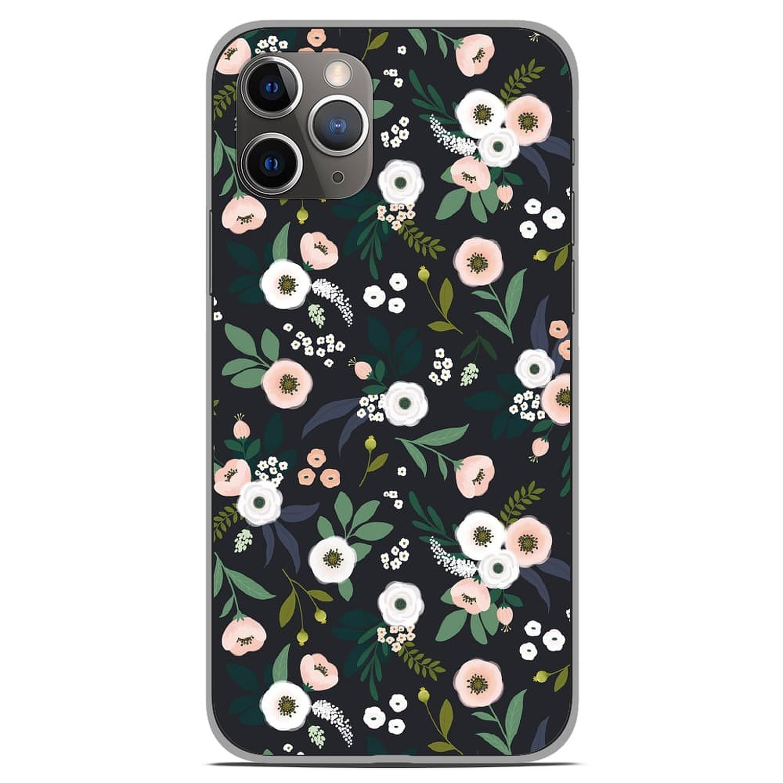 1001 Coques Coque silicone gel Apple iPhone 11 Pro motif Flowers Noir - Coque telephone 1001Coques
