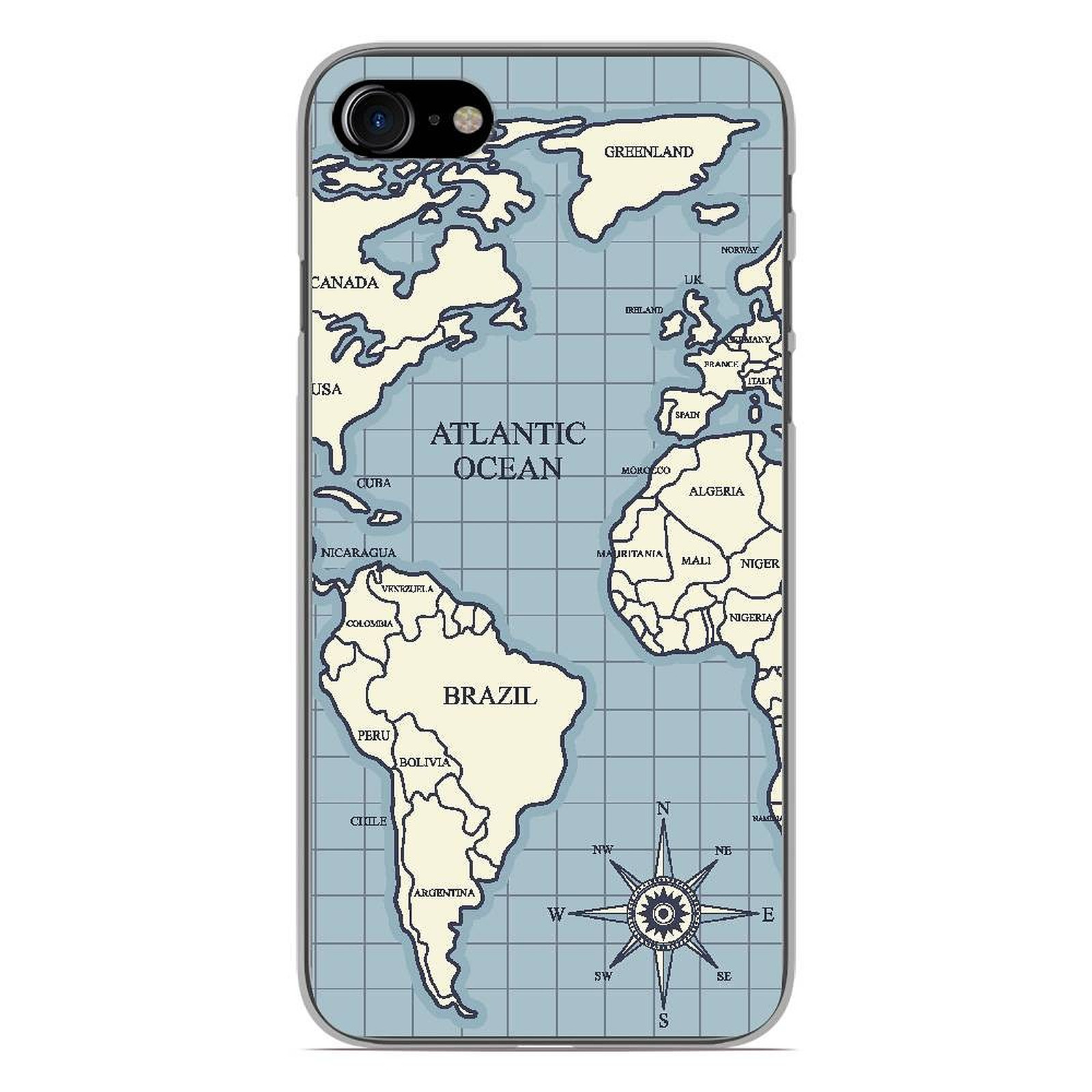 1001 Coques Coque silicone gel Apple iPhone 7 motif Map vintage - Coque telephone 1001Coques
